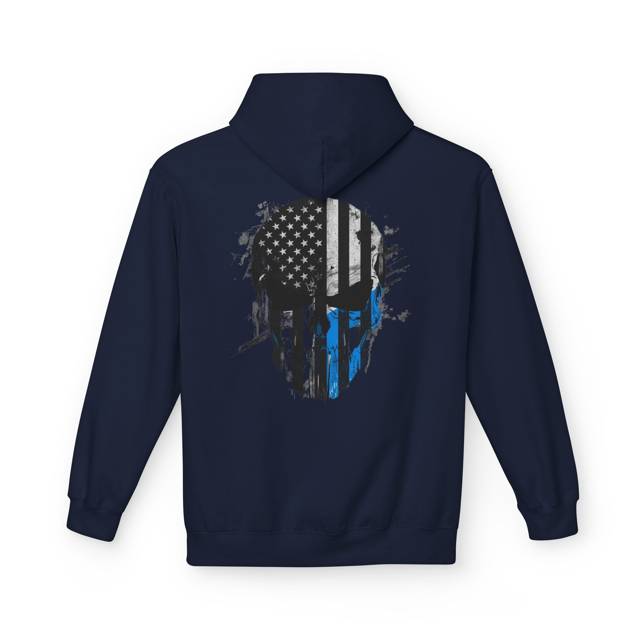 Thin Blue Line Skull Hoodie – Police Support American Flag Back Print