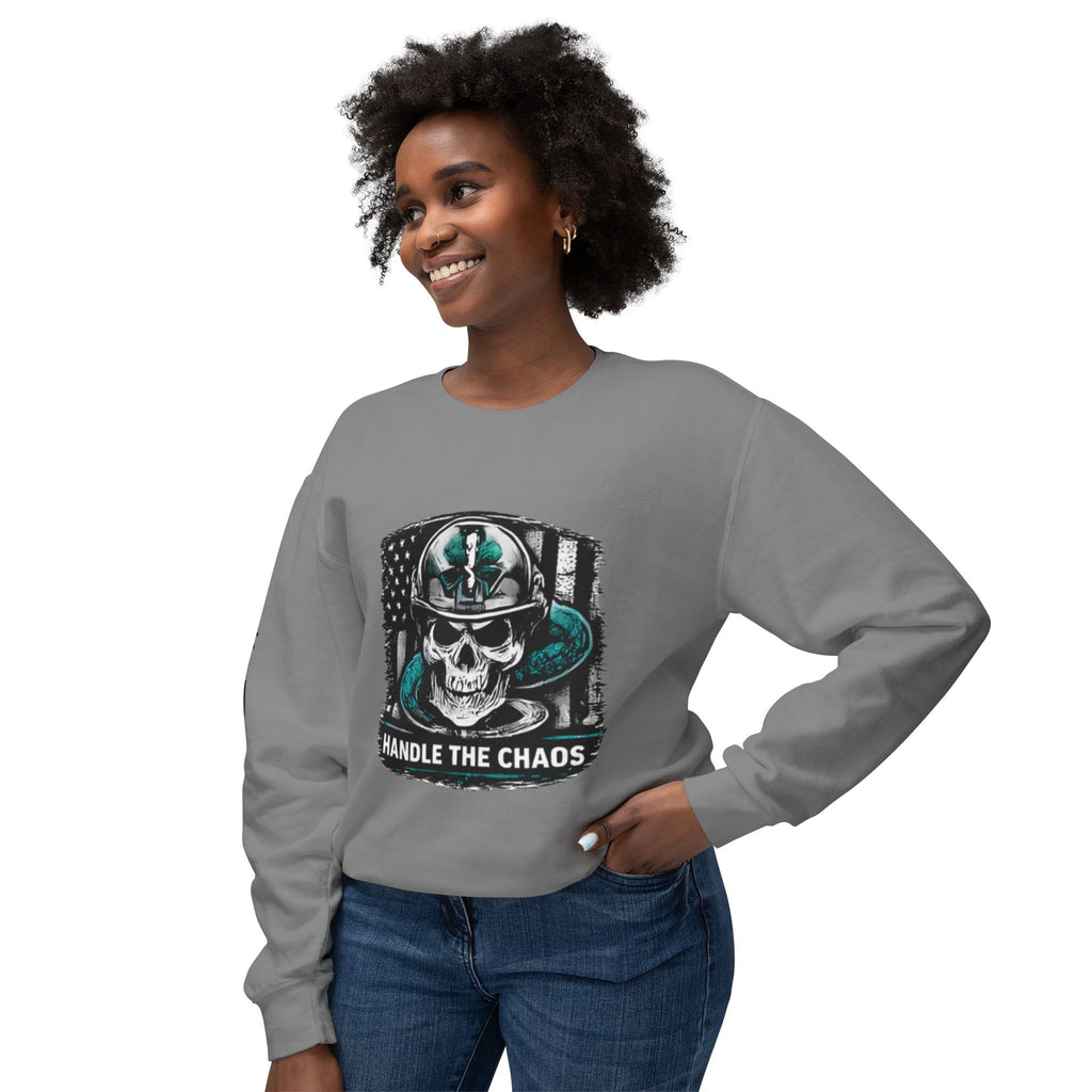 Handle The Chaos Sweatshirt — Military Skull Flag Crewneck