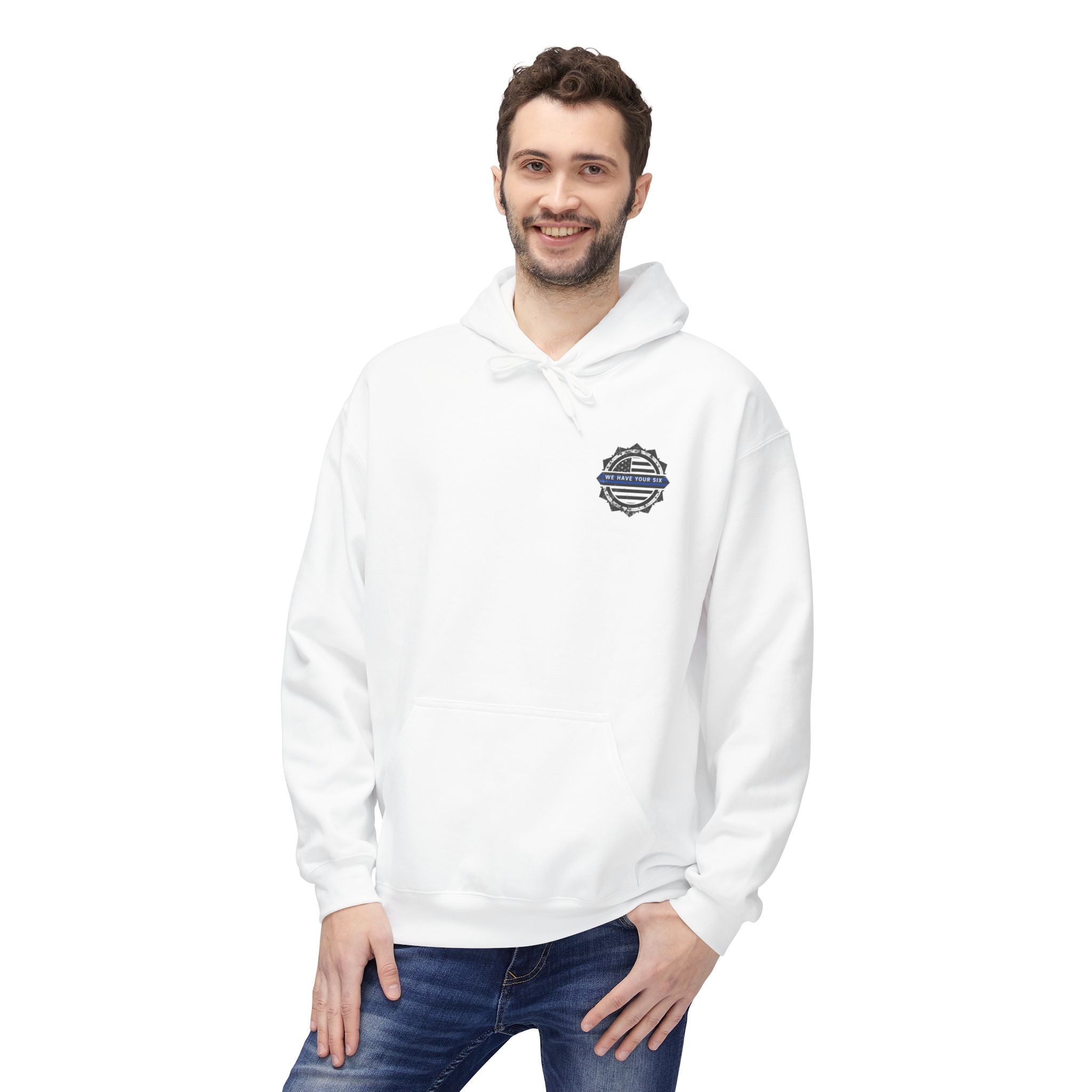 Thin Blue Line Skull Hoodie – Police Support American Flag Back Print