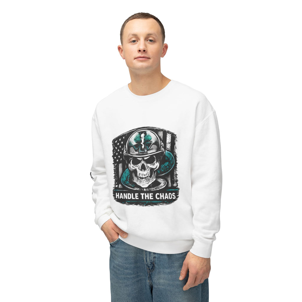 Handle The Chaos Sweatshirt — Military Skull Flag Crewneck