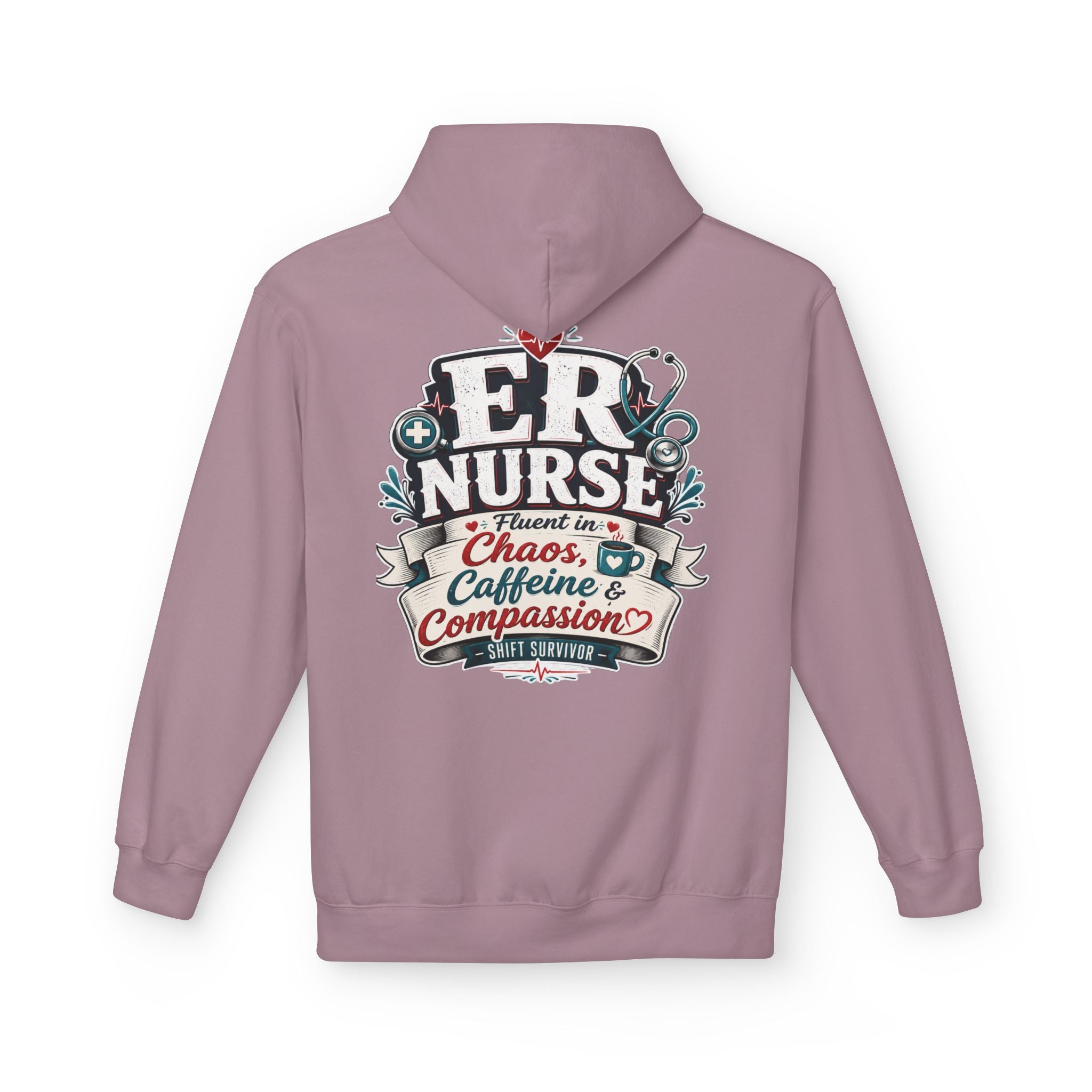 ER Nurse Hoodie - "Present in Chaos, Fueled by Caffeine & Compassion" Medical Staff Pullover