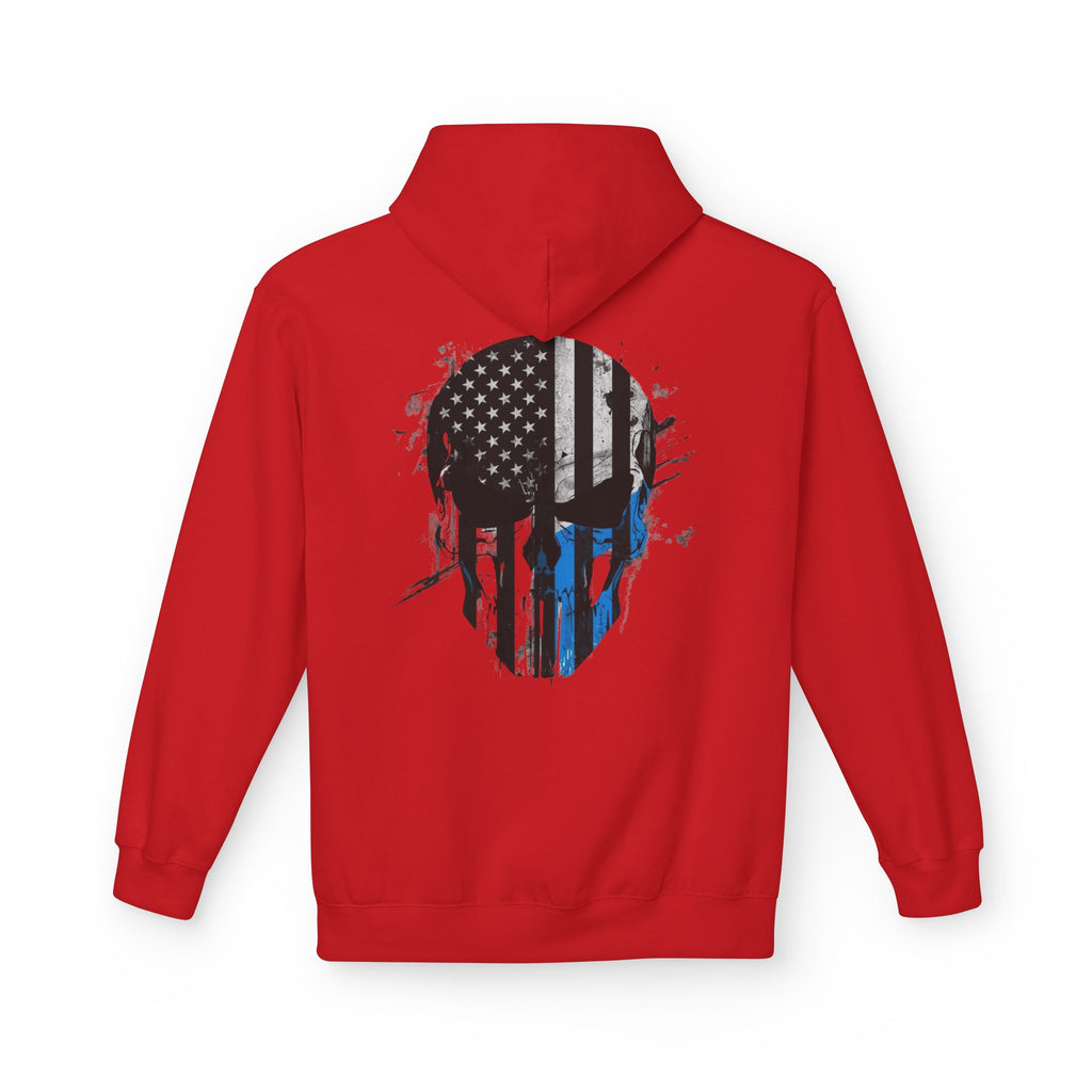 Thin Blue Line Skull Hoodie – Police Support American Flag Back Print