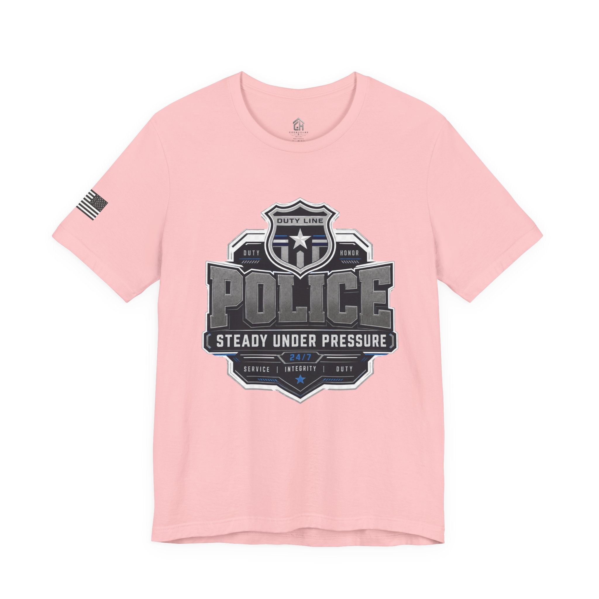 Police Badge T-Shirt — “Steady Under Pressure” Law Enforcement Tee