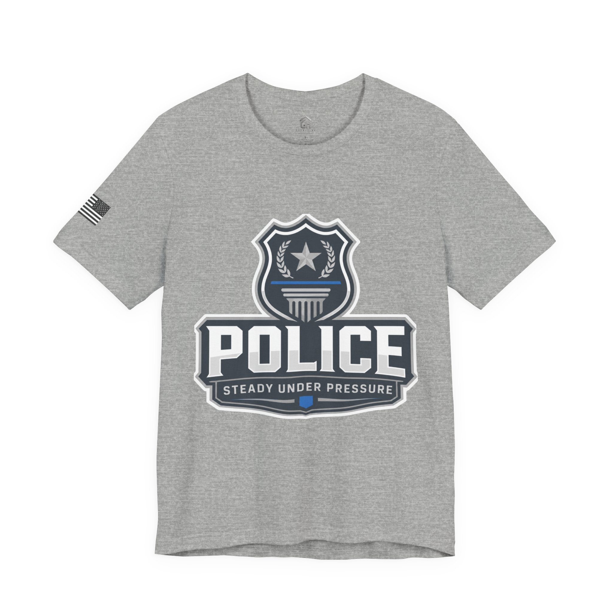 Police Shield T-Shirt — "Steady Under Pressure" Thin Blue Line Tribute