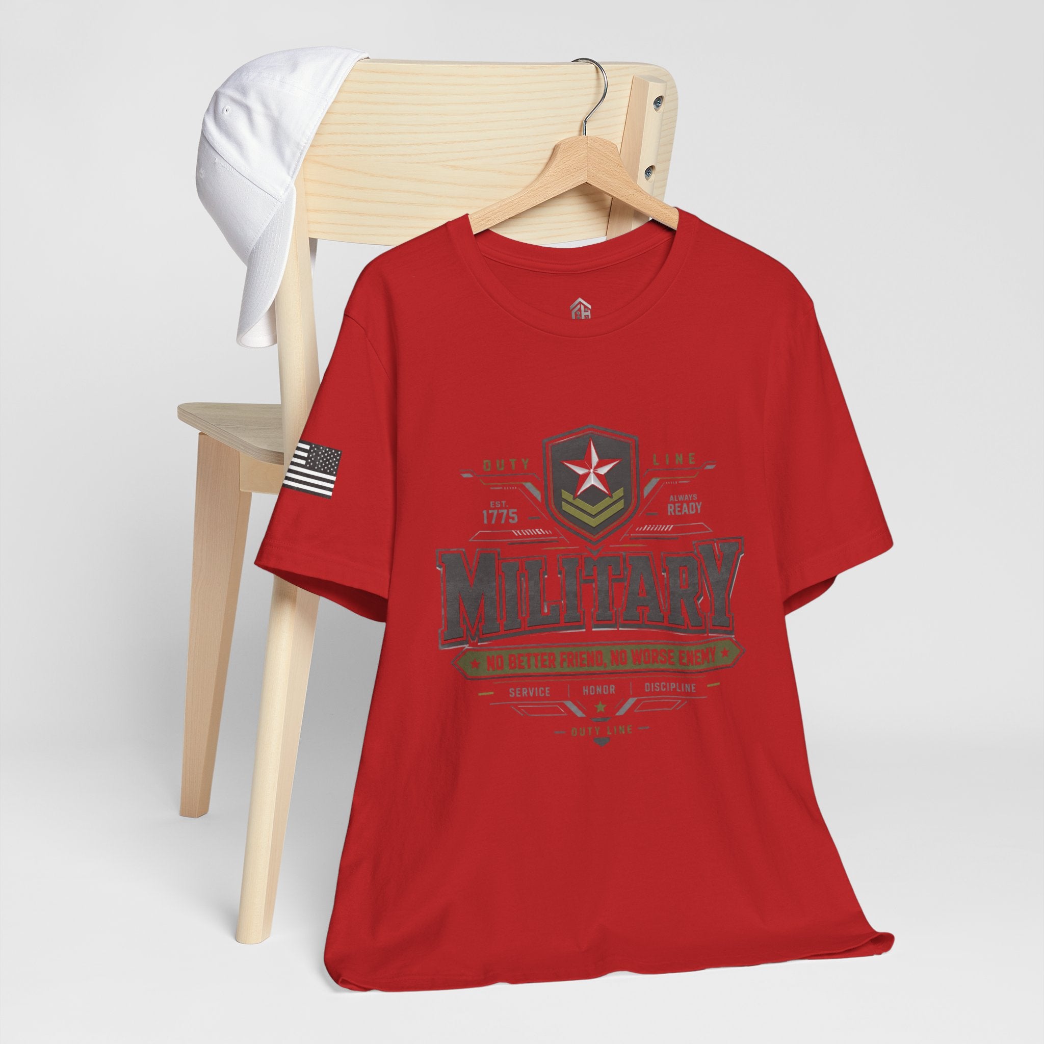 Military Graphic Tee — "No Better Friend, No Worse Enemy" Patriotic Crewneck
