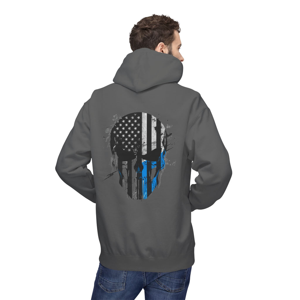 Thin Blue Line Skull Hoodie – Police Support American Flag Back Print
