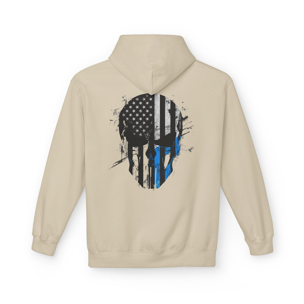 Thin Blue Line Skull Hoodie – Police Support American Flag Back Print