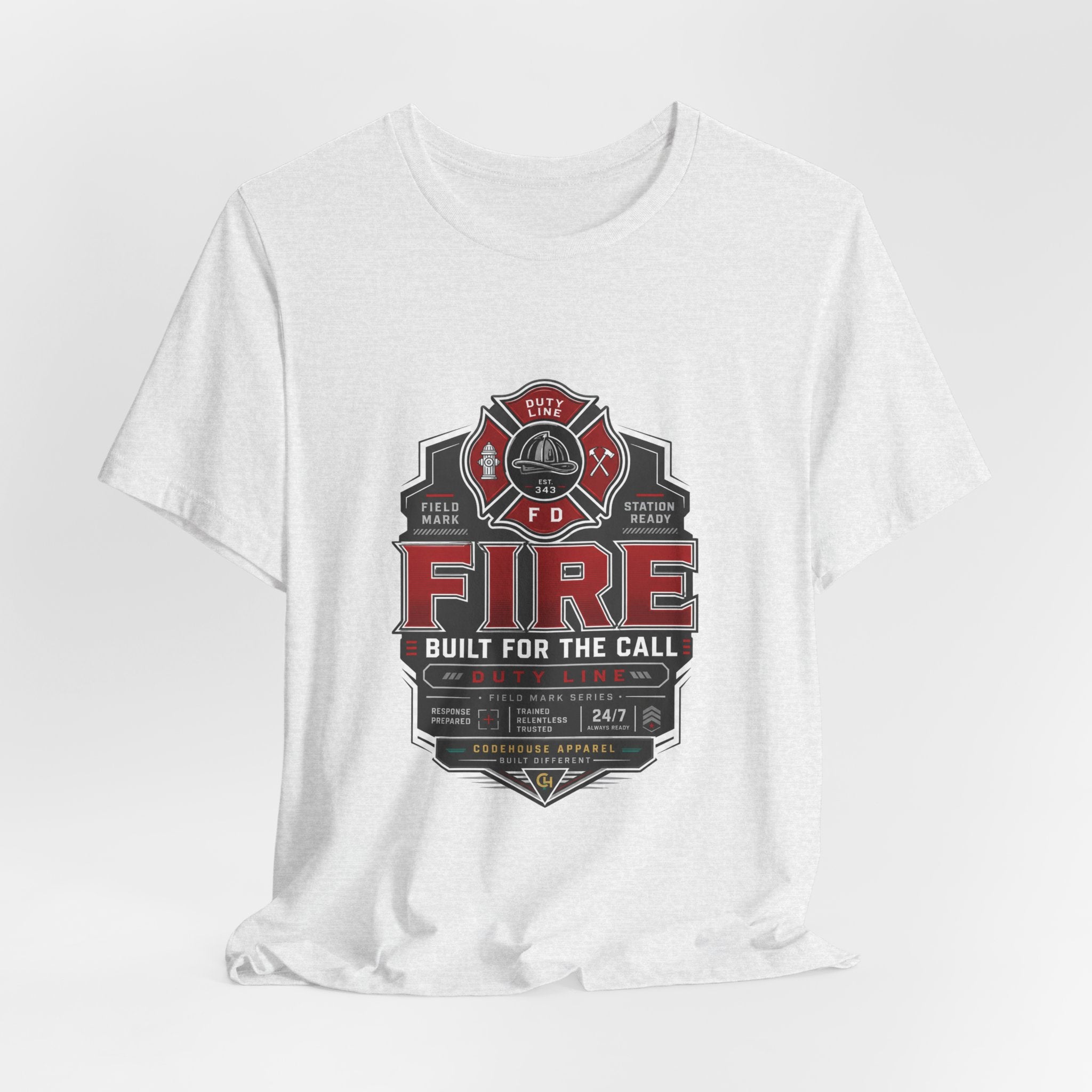 Firefighter T-Shirt — "Built for the Call" Fire Dept Badge Tee