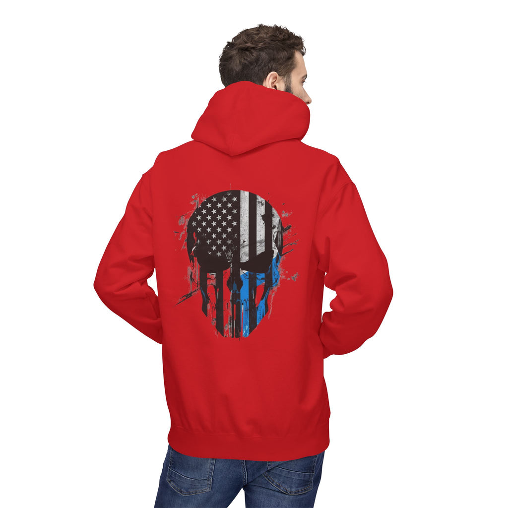 Thin Blue Line Skull Hoodie – Police Support American Flag Back Print