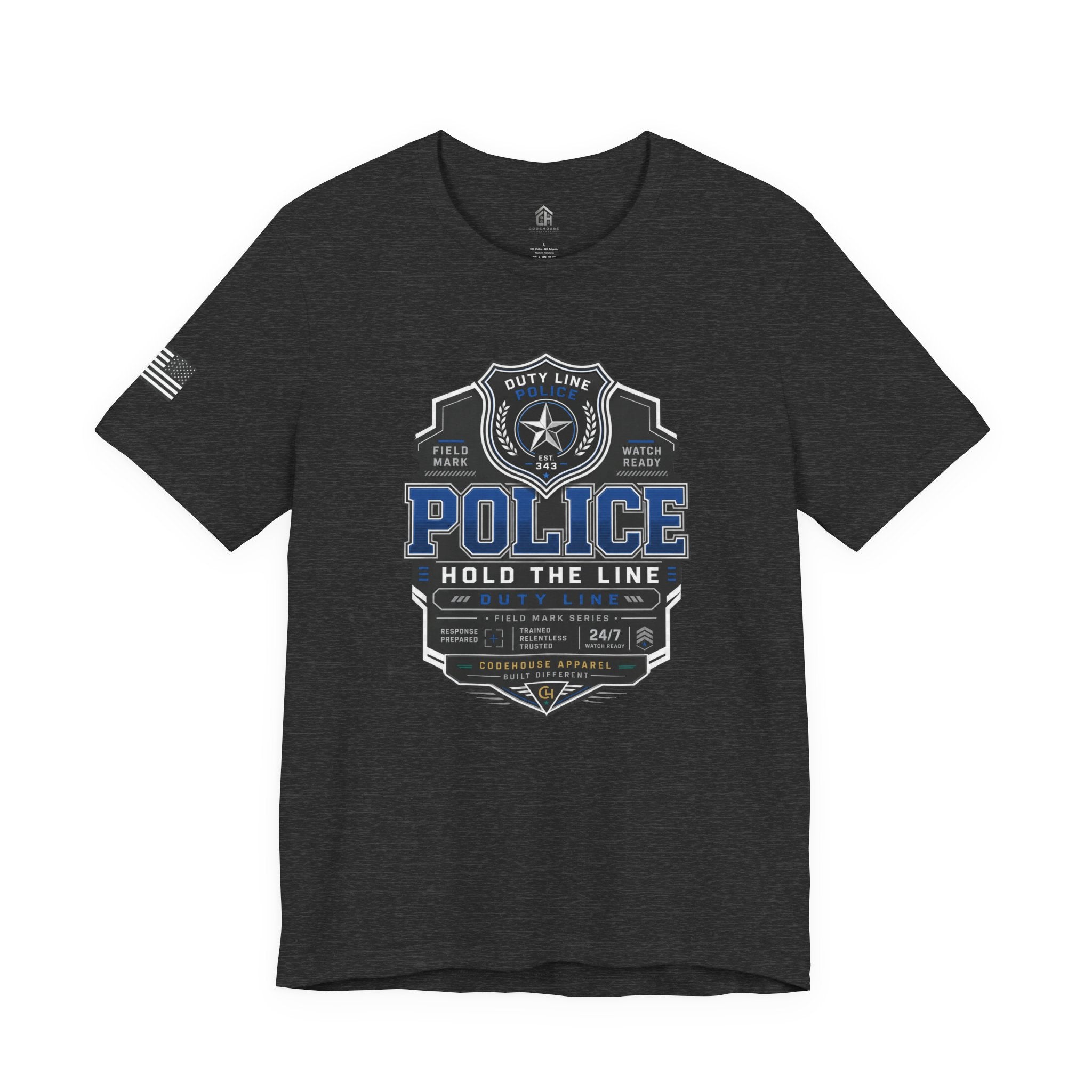 Police 'Hold the Line' Badge T‑Shirt — Thin Blue Line Support Tee