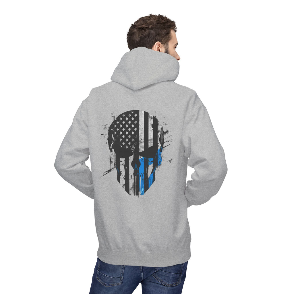 Thin Blue Line Skull Hoodie – Police Support American Flag Back Print