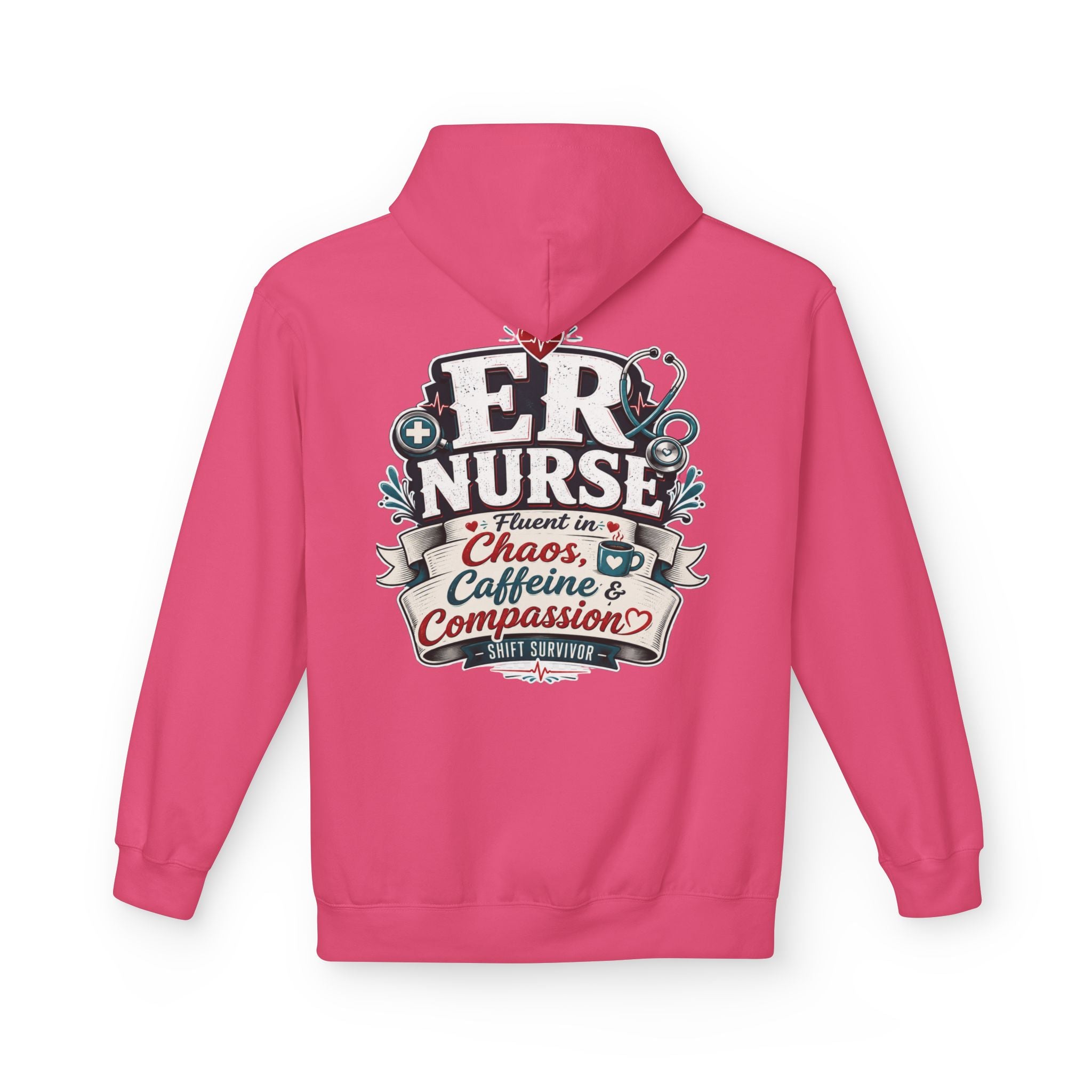 ER Nurse Hoodie - "Present in Chaos, Fueled by Caffeine & Compassion" Medical Staff Pullover