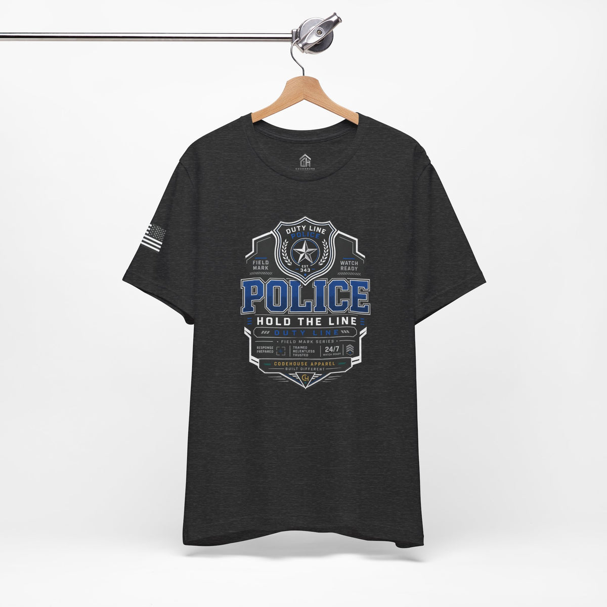 Police 'Hold the Line' Badge T‑Shirt — Thin Blue Line Support Tee