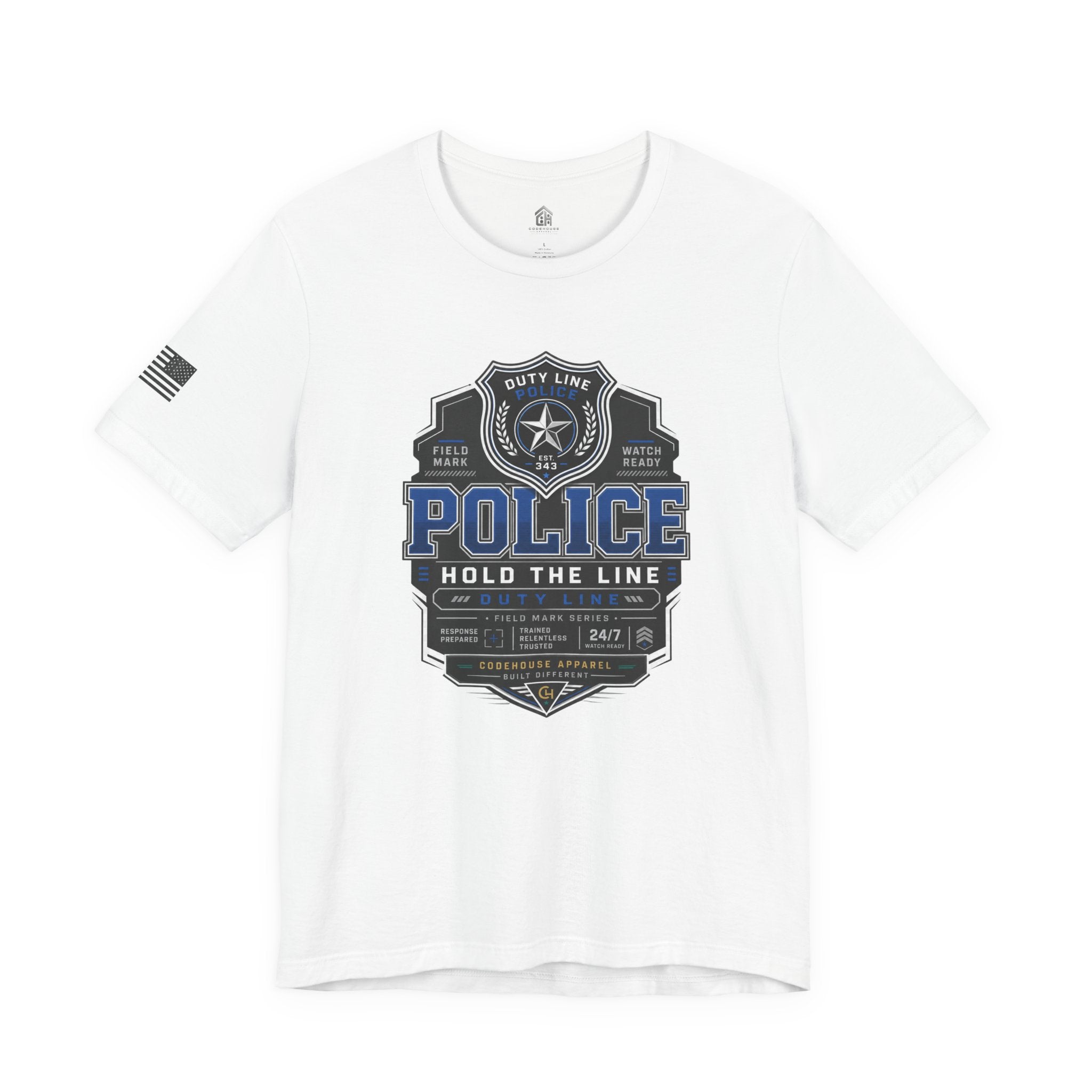 Police 'Hold the Line' Badge T‑Shirt — Thin Blue Line Support Tee