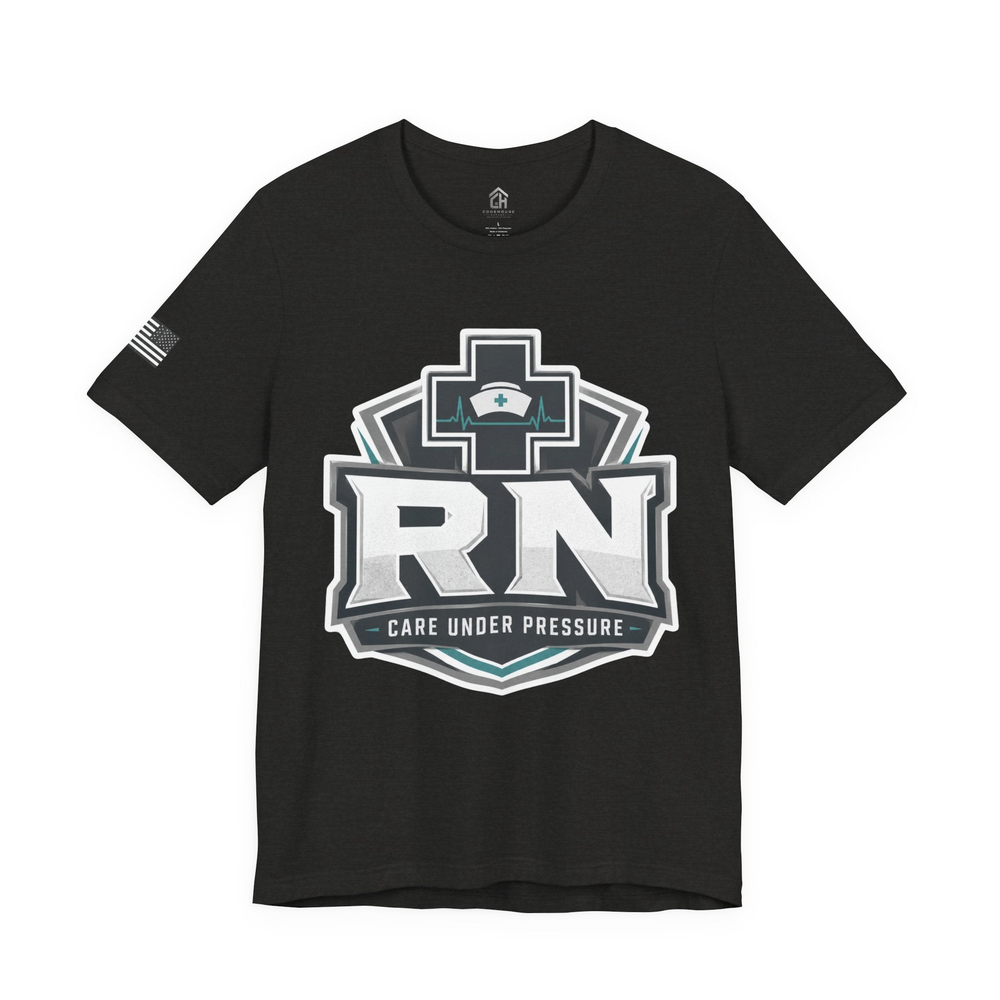 RN Nurse T-Shirt — 'Care Under Pressure' Medical Tee for Registered Nurses