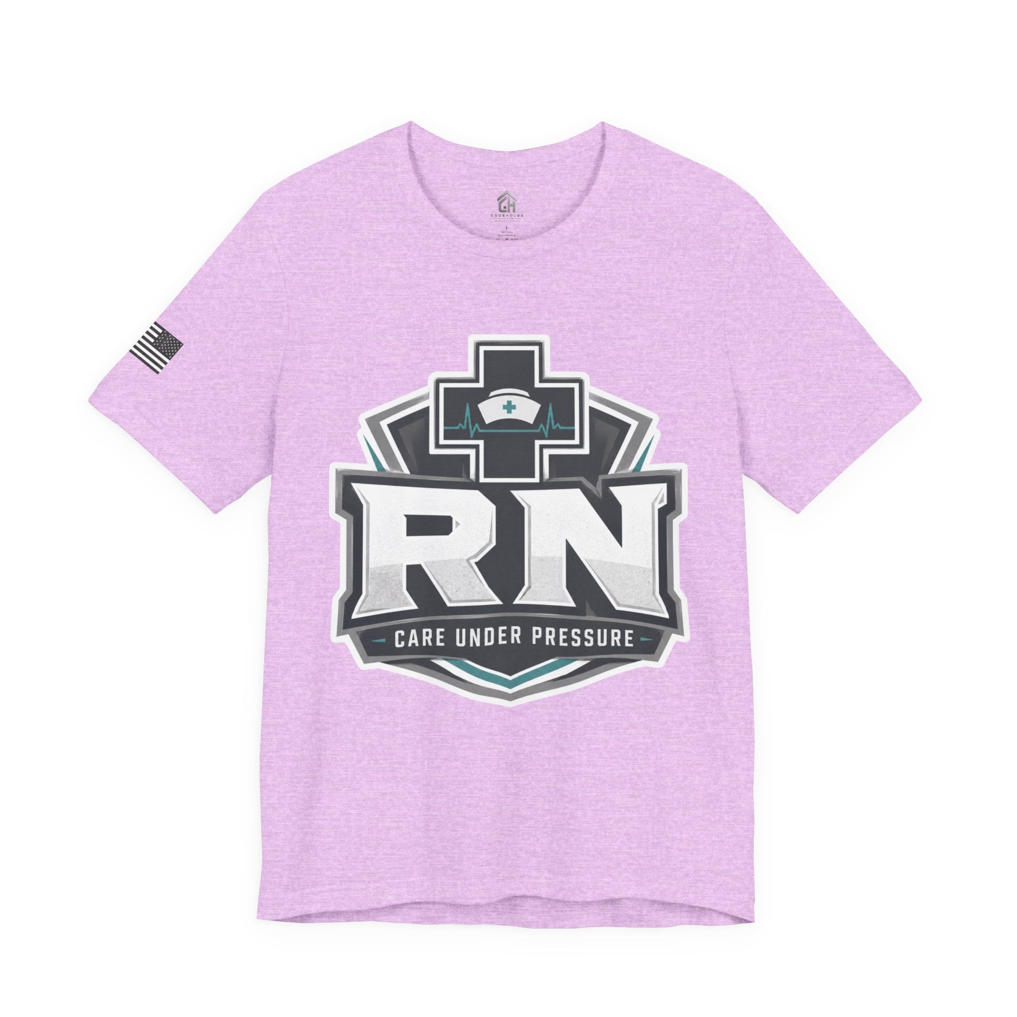 RN Nurse T-Shirt — 'Care Under Pressure' Medical Tee for Registered Nurses