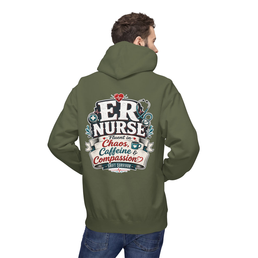 ER Nurse Hoodie - "Present in Chaos, Fueled by Caffeine & Compassion" Medical Staff Pullover