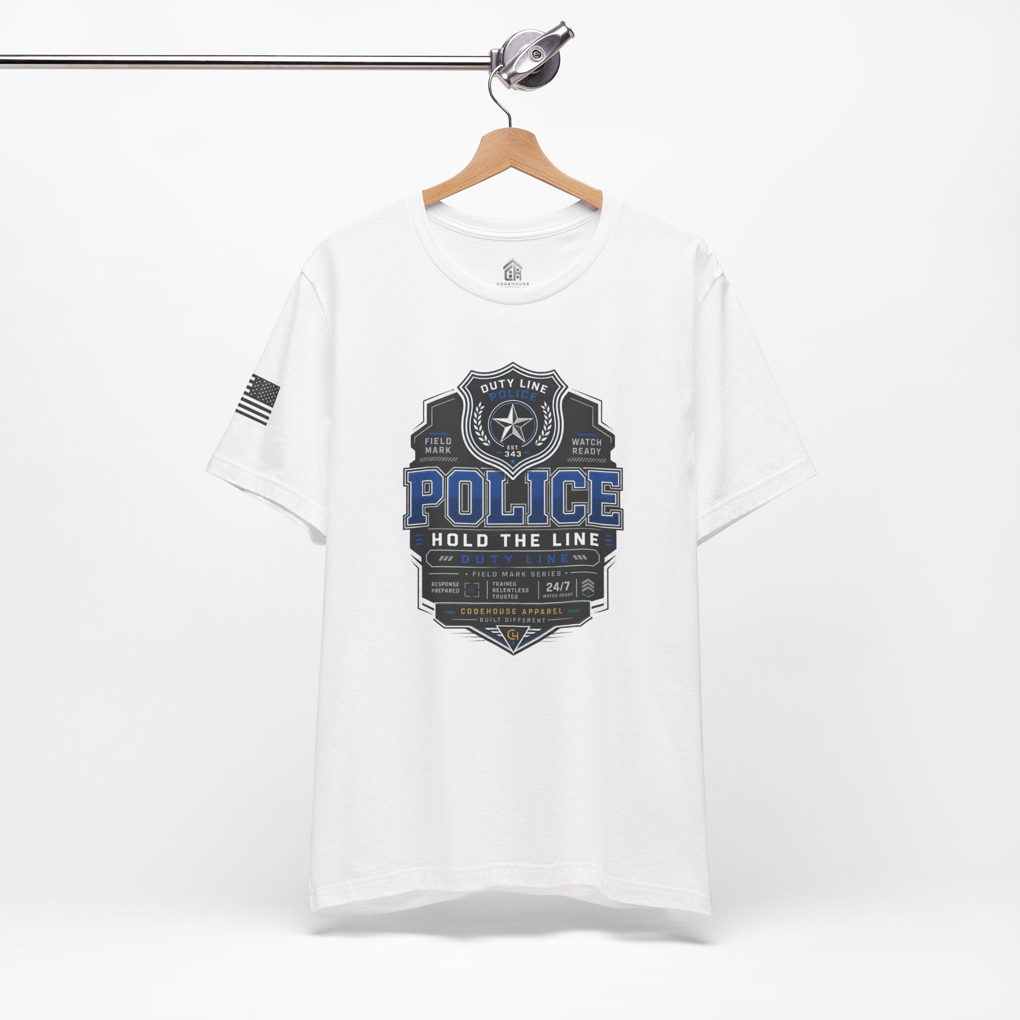 Police 'Hold the Line' Badge T‑Shirt — Thin Blue Line Support Tee