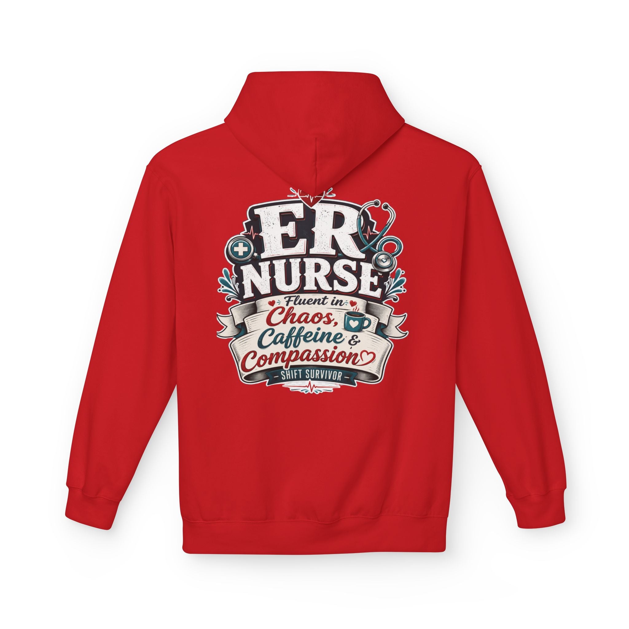 ER Nurse Hoodie - "Present in Chaos, Fueled by Caffeine & Compassion" Medical Staff Pullover