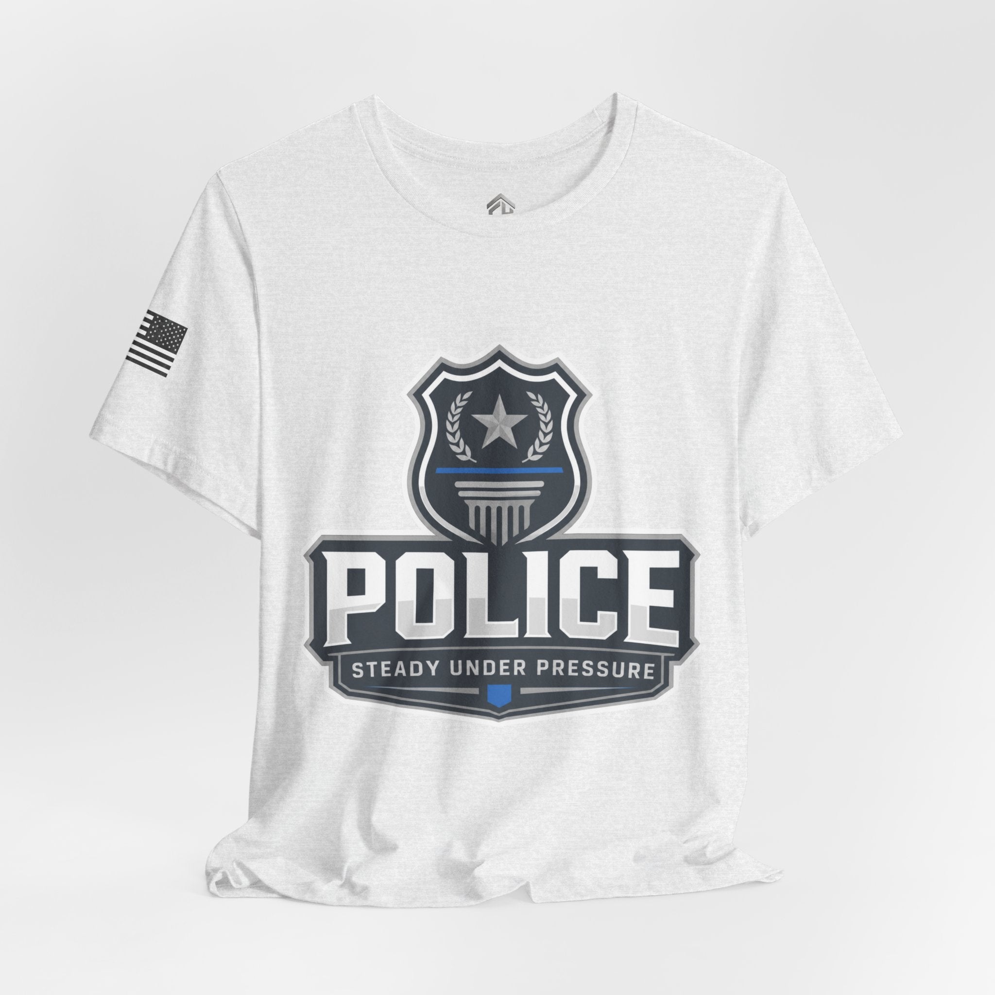 Police Shield T-Shirt — "Steady Under Pressure" Thin Blue Line Tribute