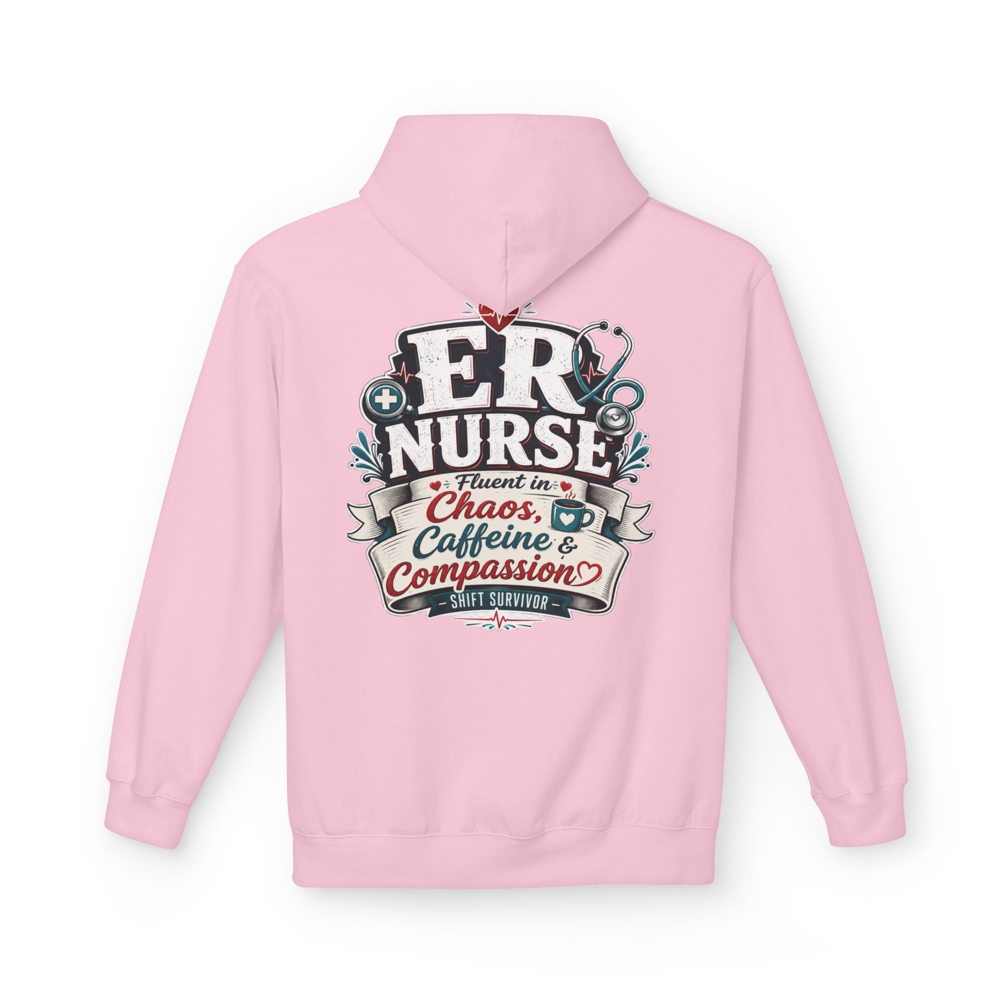 ER Nurse Hoodie - "Present in Chaos, Fueled by Caffeine & Compassion" Medical Staff Pullover