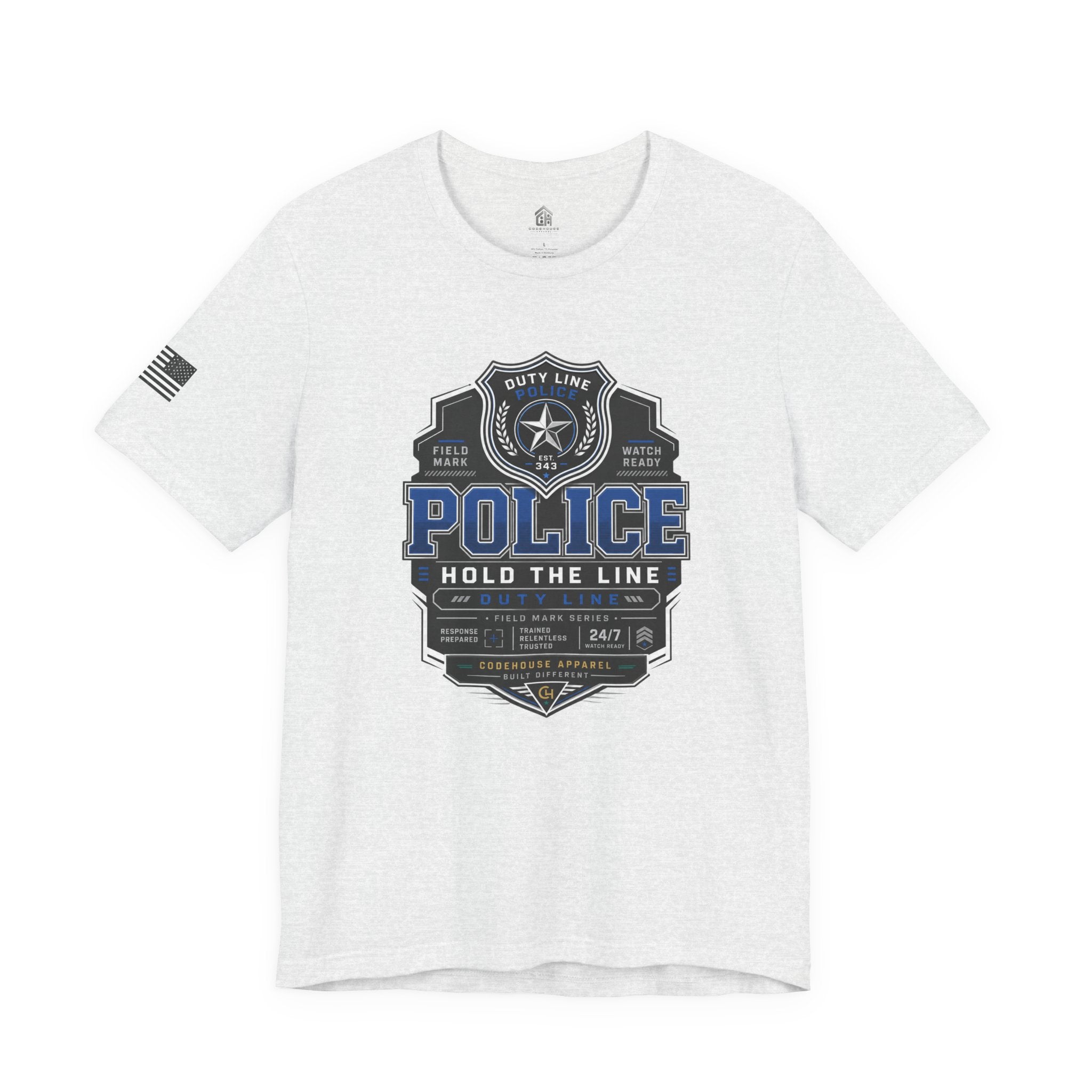 Police 'Hold the Line' Badge T‑Shirt — Thin Blue Line Support Tee