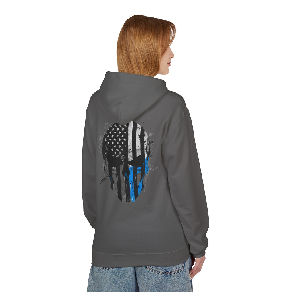 Thin Blue Line Skull Hoodie – Police Support American Flag Back Print