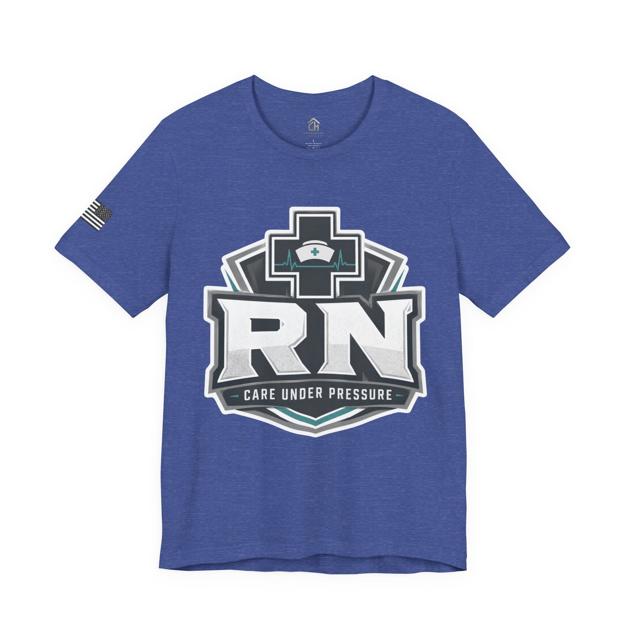 RN Nurse T-Shirt — 'Care Under Pressure' Medical Tee for Registered Nurses