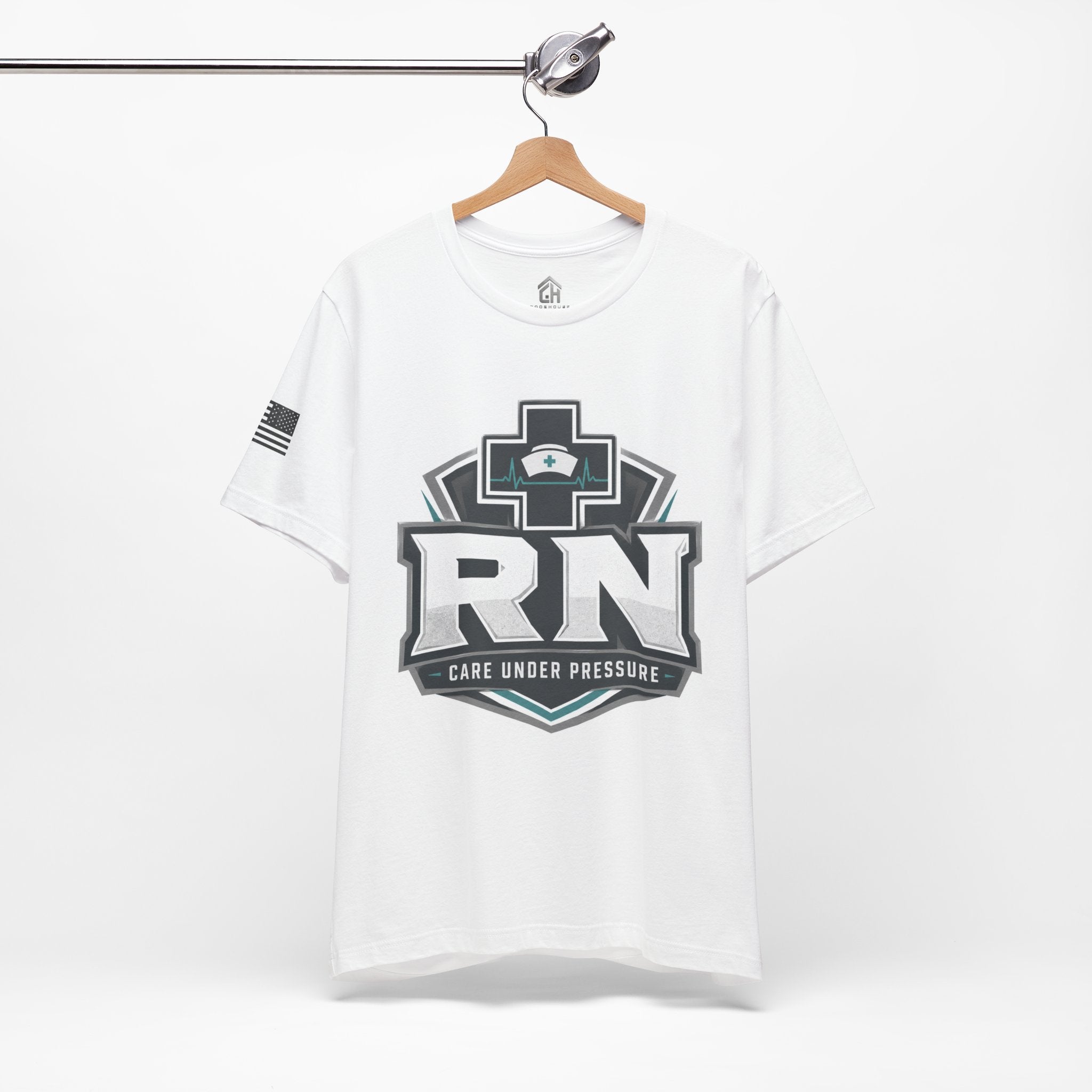 RN Nurse T-Shirt — 'Care Under Pressure' Medical Tee for Registered Nurses