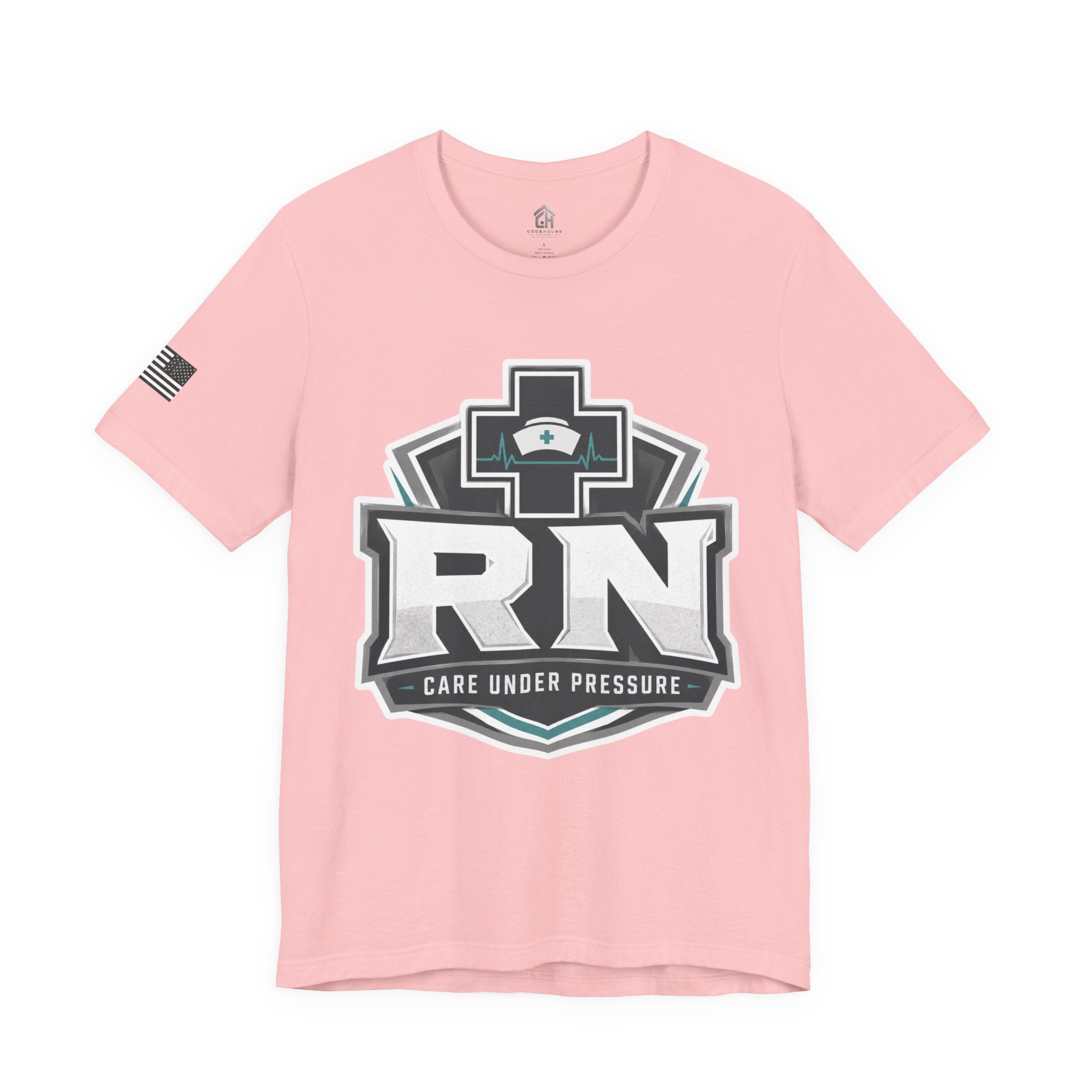 RN Nurse T-Shirt — 'Care Under Pressure' Medical Tee for Registered Nurses
