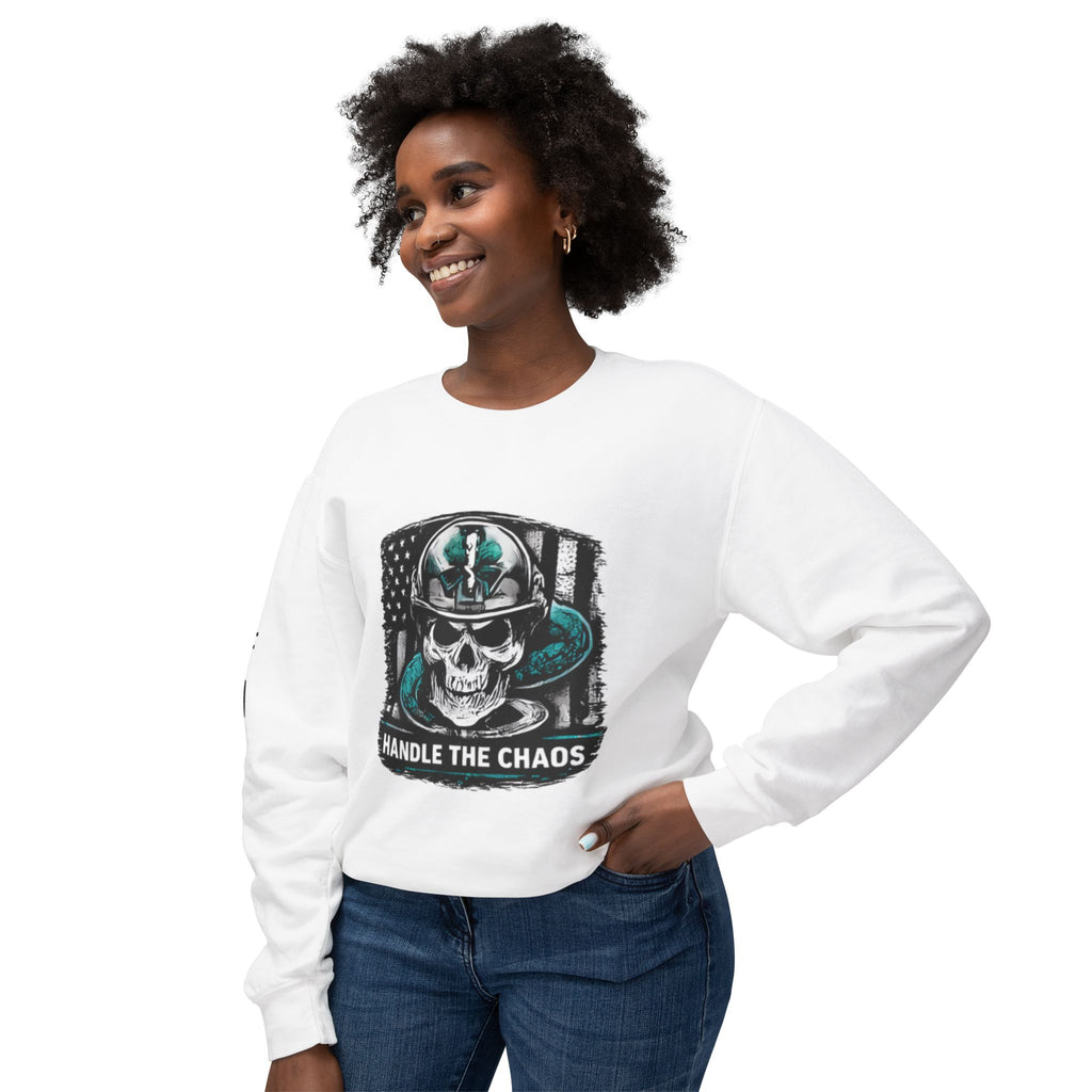 Handle The Chaos Sweatshirt — Military Skull Flag Crewneck