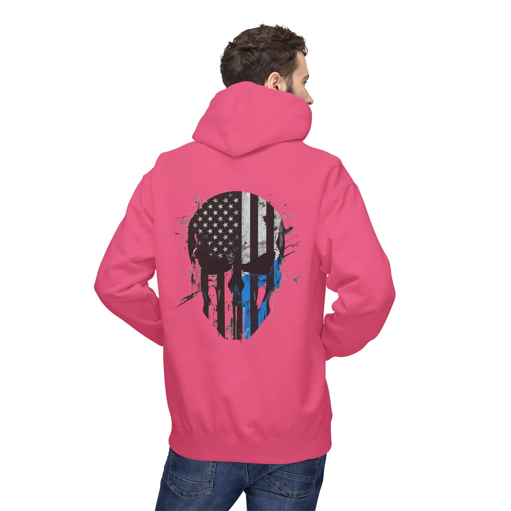 Thin Blue Line Skull Hoodie – Police Support American Flag Back Print