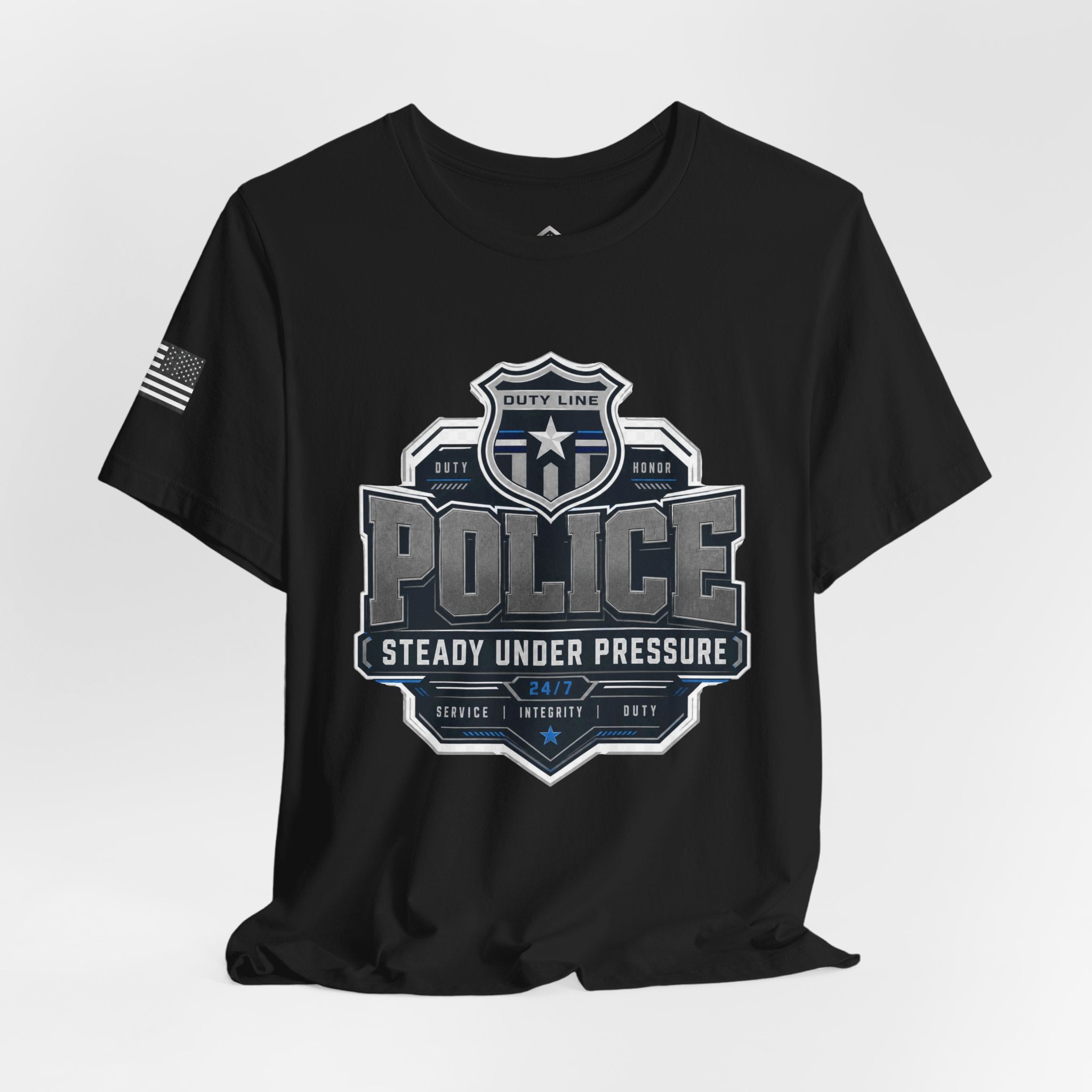 Police Badge T-Shirt — “Steady Under Pressure” Law Enforcement Tee