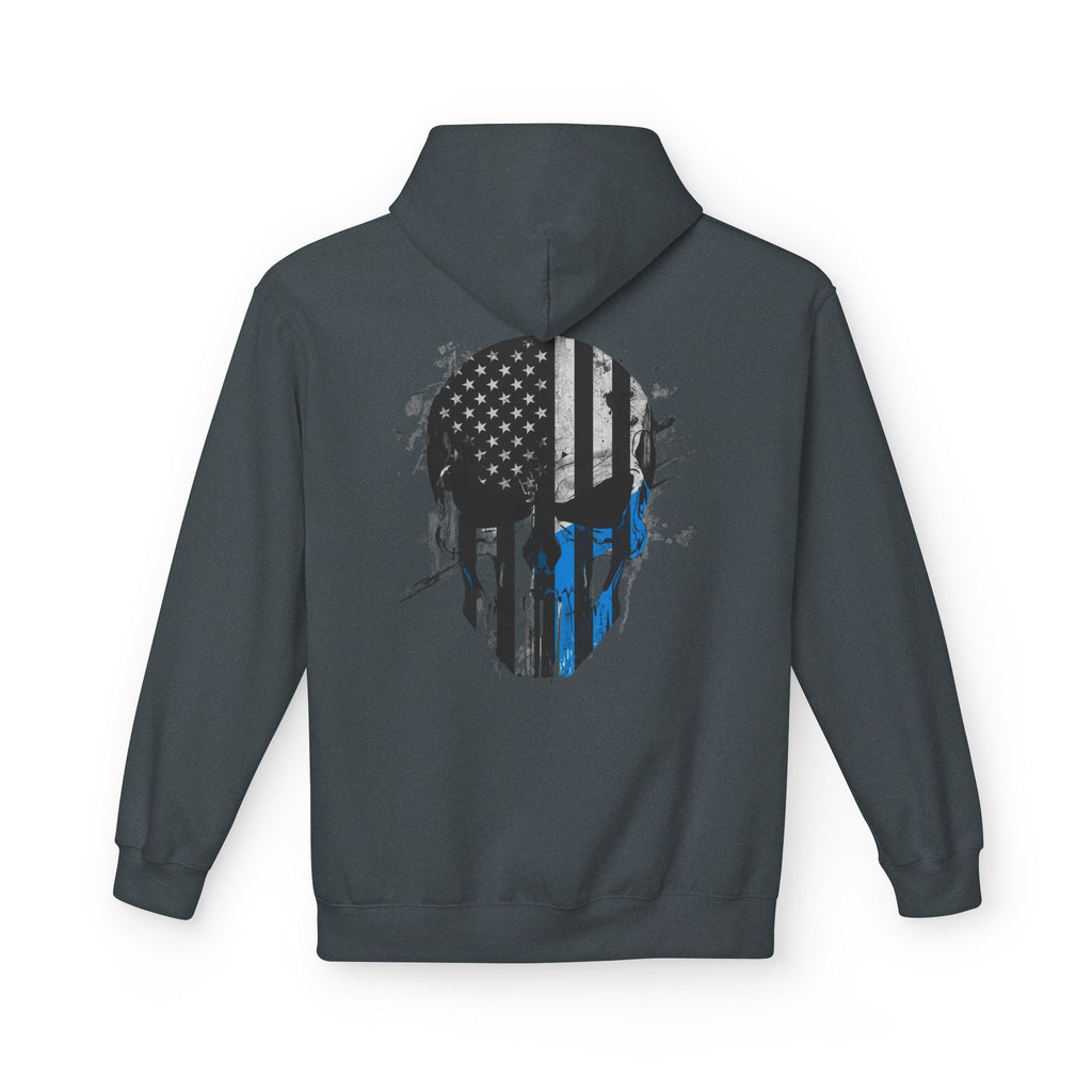 Thin Blue Line Skull Hoodie – Police Support American Flag Back Print