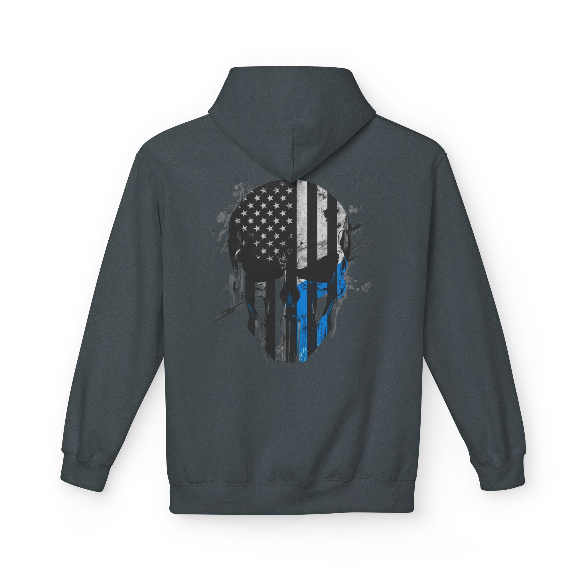 Thin Blue Line Skull Hoodie – Police Support American Flag Back Print