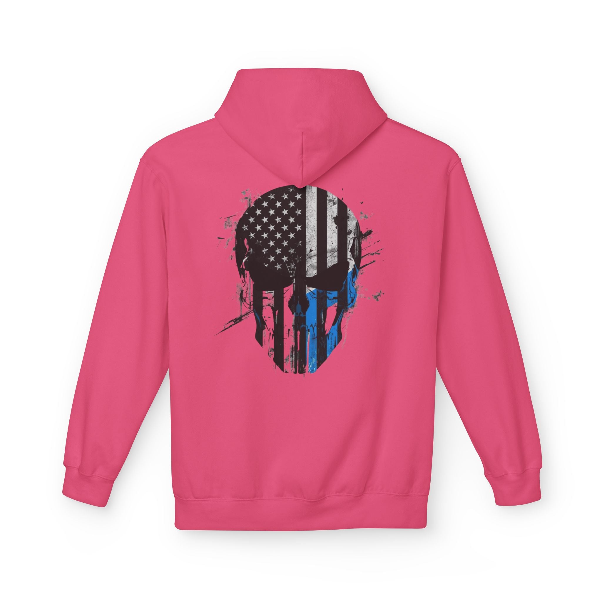 Thin Blue Line Skull Hoodie – Police Support American Flag Back Print