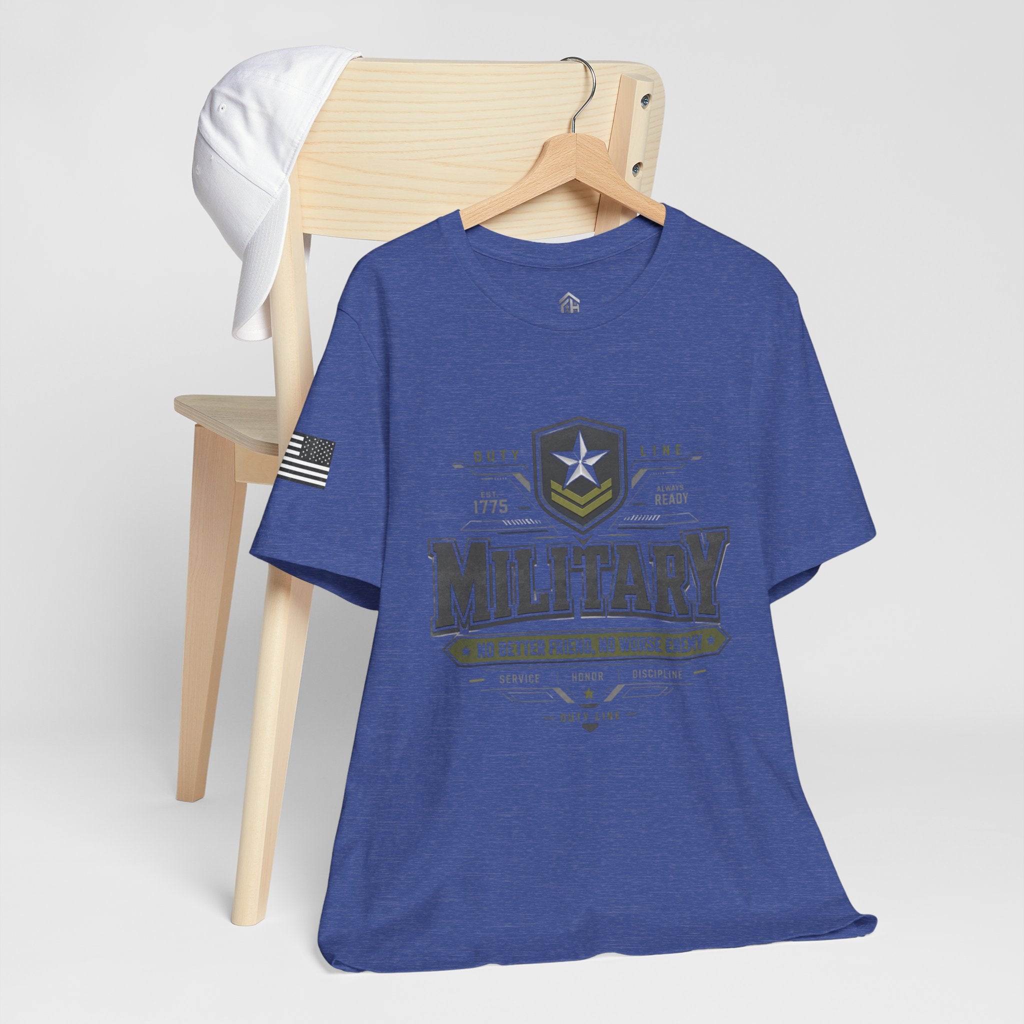 Military Graphic Tee — "No Better Friend, No Worse Enemy" Patriotic Crewneck
