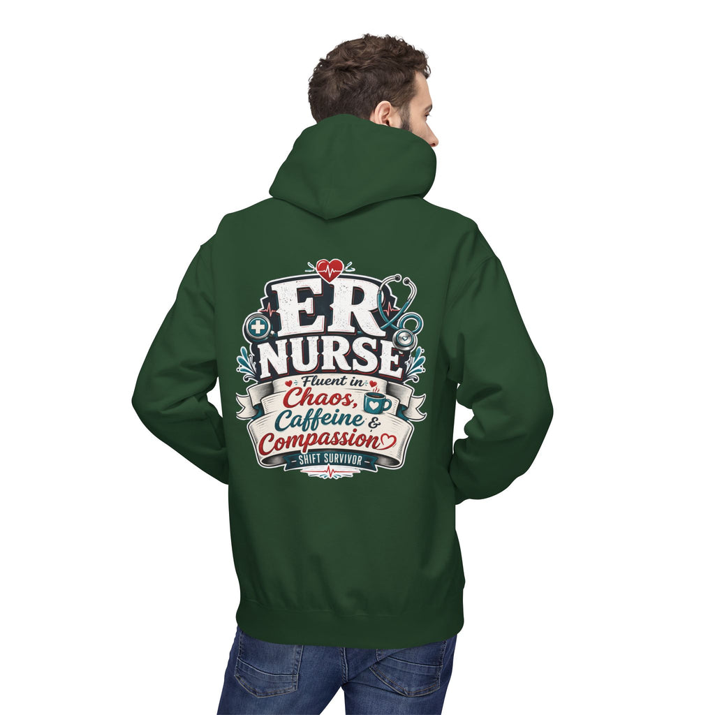 ER Nurse Hoodie - "Present in Chaos, Fueled by Caffeine & Compassion" Medical Staff Pullover