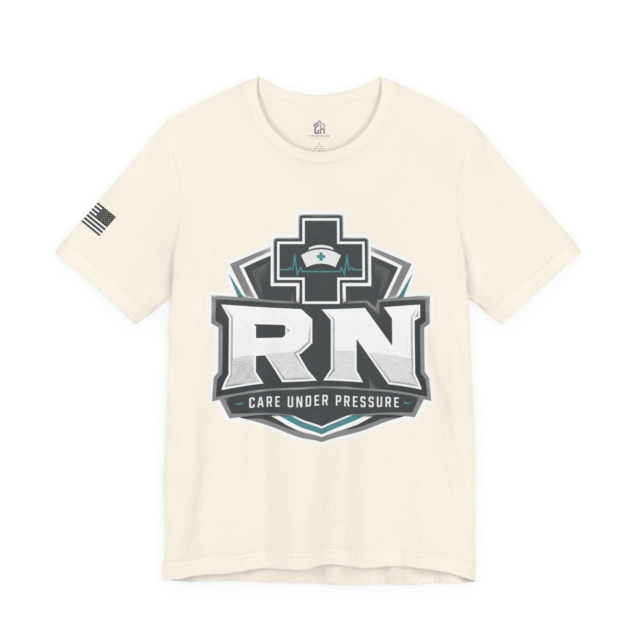 RN Nurse T-Shirt — 'Care Under Pressure' Medical Tee for Registered Nurses