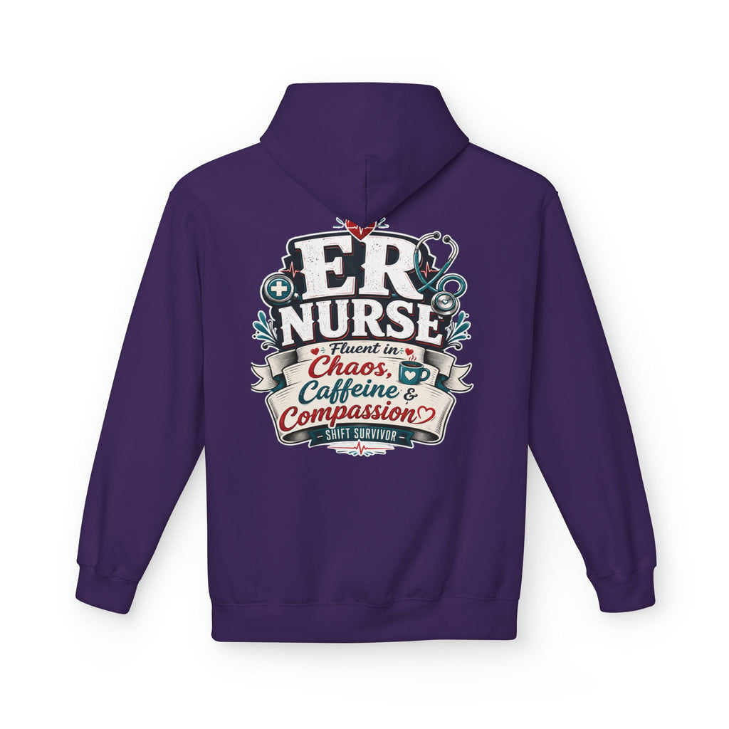 ER Nurse Hoodie - "Present in Chaos, Fueled by Caffeine & Compassion" Medical Staff Pullover