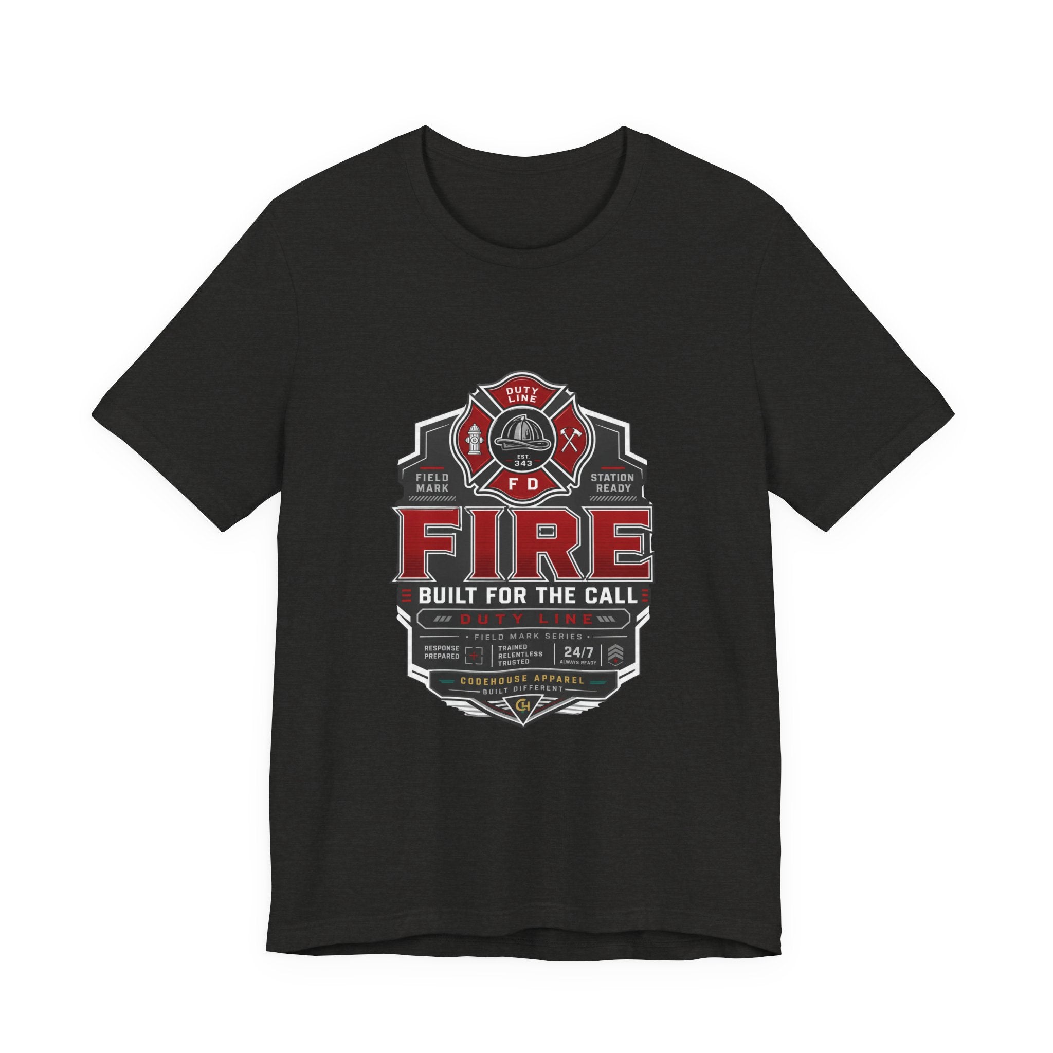Firefighter T-Shirt — "Built for the Call" Fire Dept Badge Tee