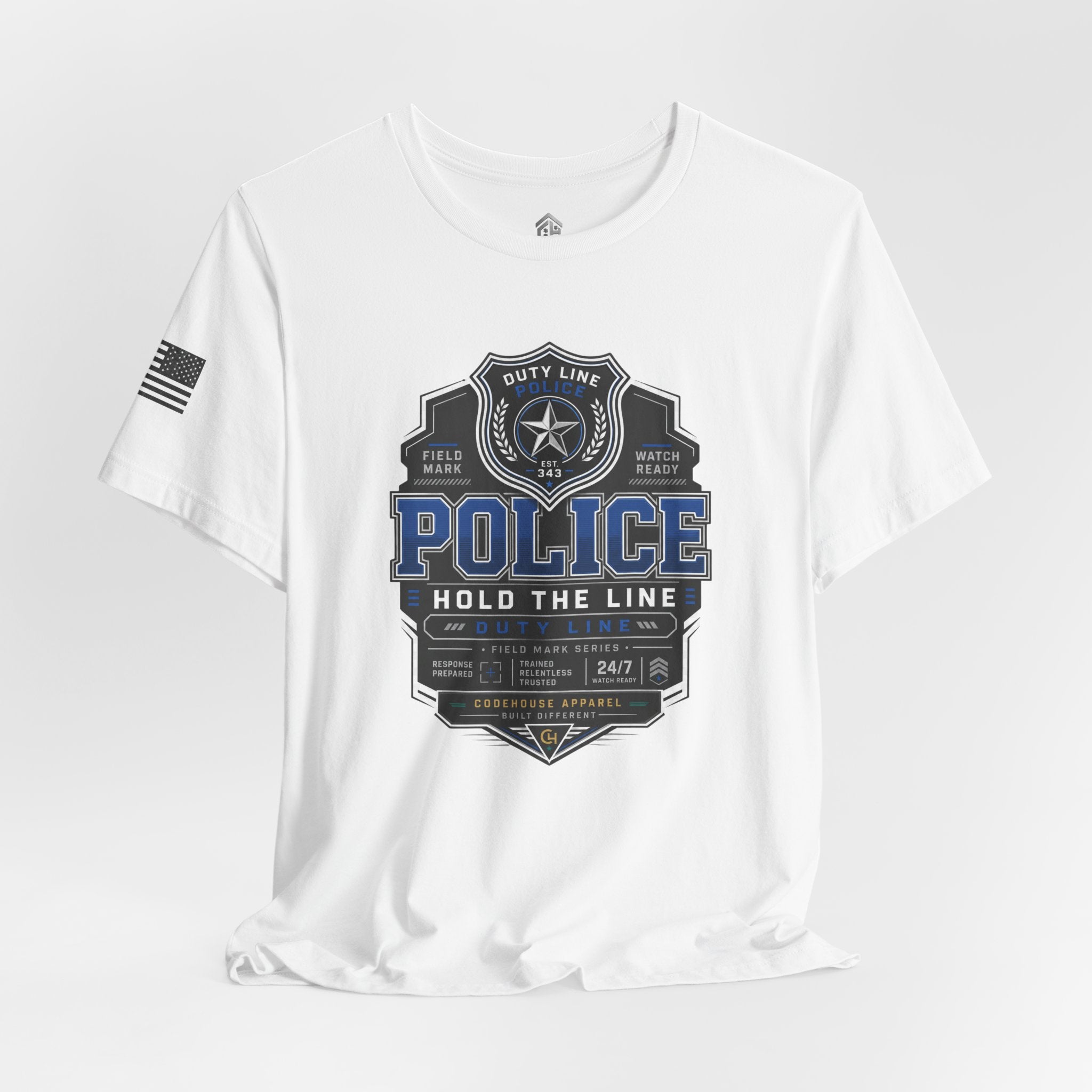 Police 'Hold the Line' Badge T‑Shirt — Thin Blue Line Support Tee