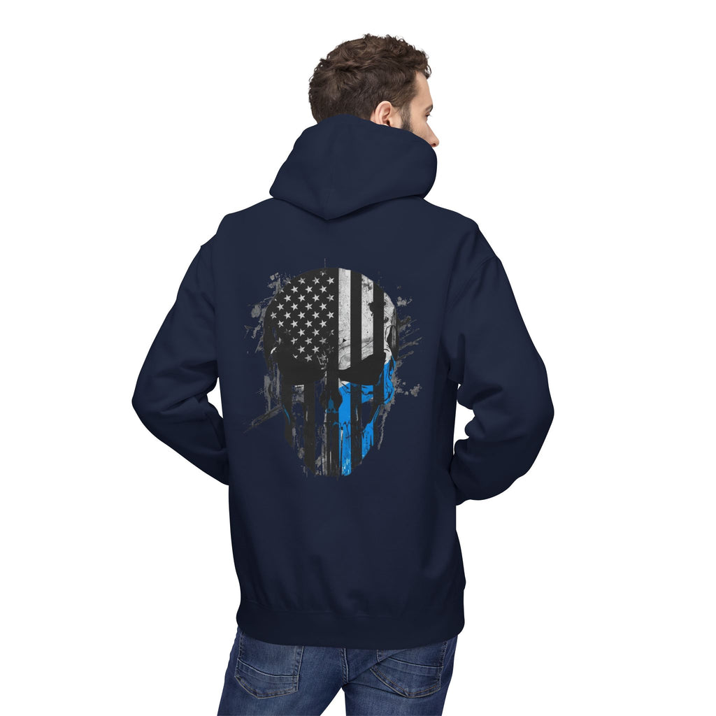 Thin Blue Line Skull Hoodie – Police Support American Flag Back Print