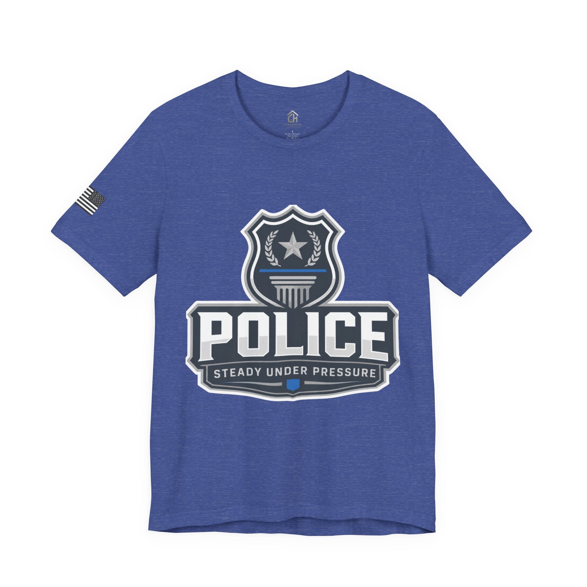 Police Shield T-Shirt — "Steady Under Pressure" Thin Blue Line Tribute
