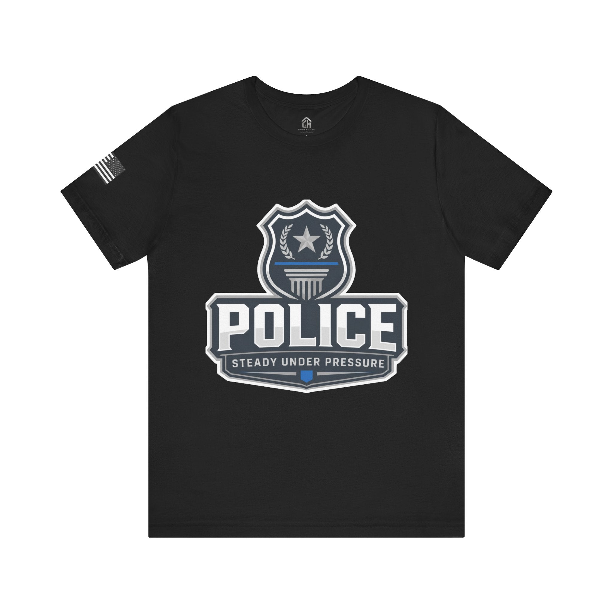 Police Shield T-Shirt — "Steady Under Pressure" Thin Blue Line Tribute