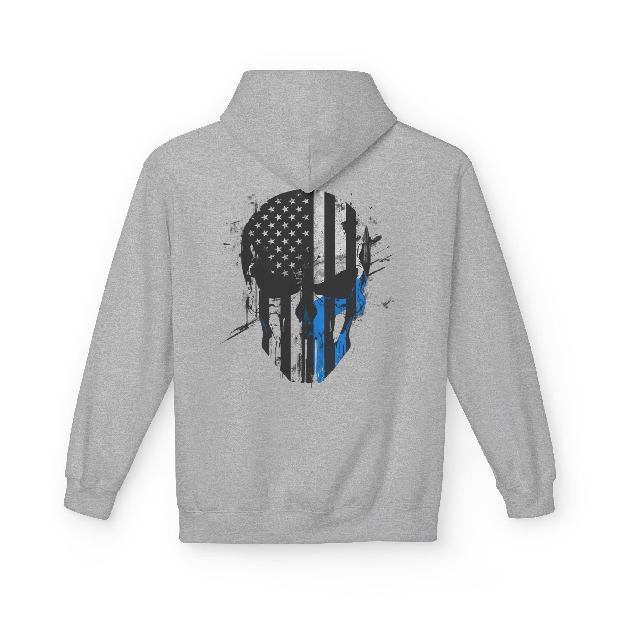 Thin Blue Line Skull Hoodie – Police Support American Flag Back Print