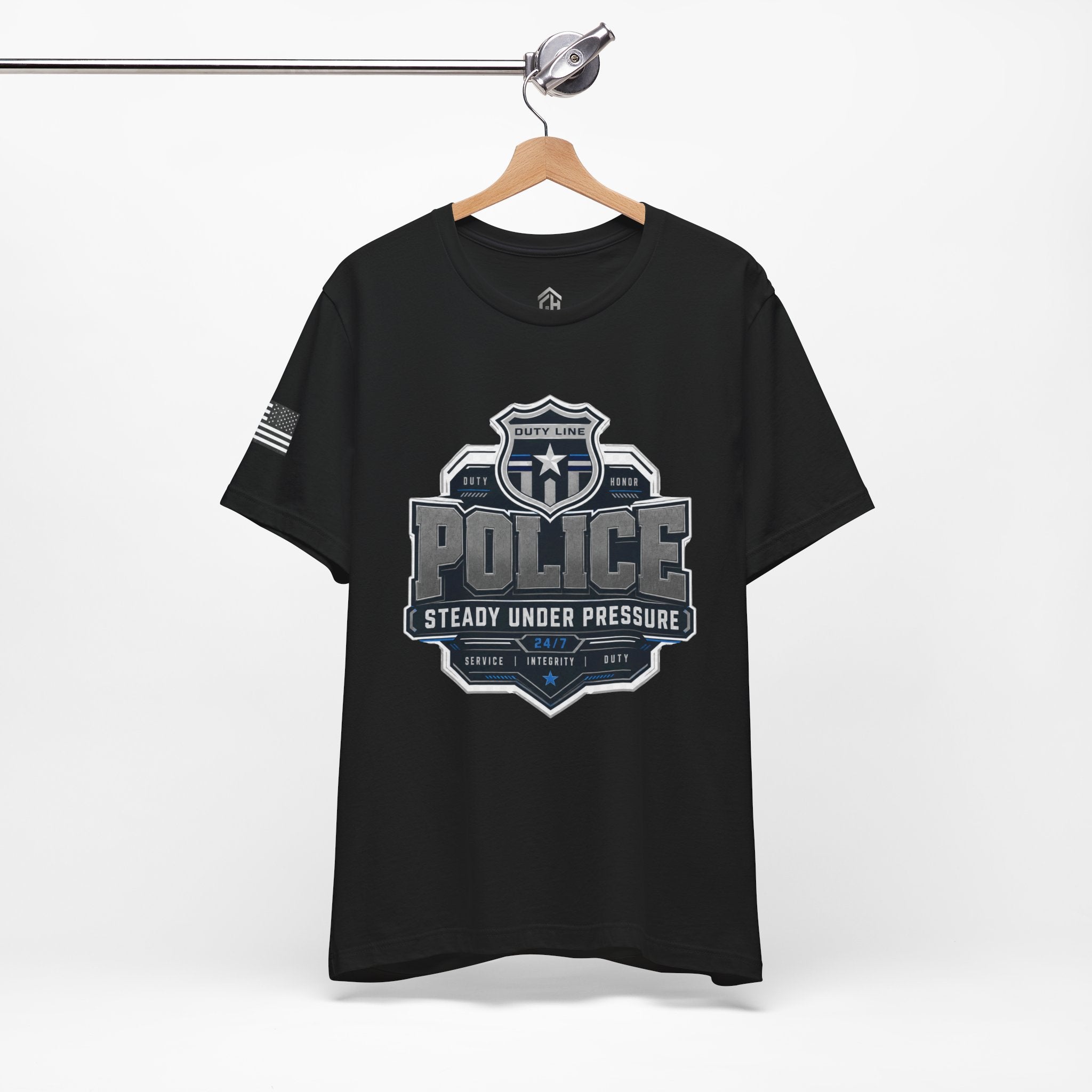 Police Badge T-Shirt — “Steady Under Pressure” Law Enforcement Tee