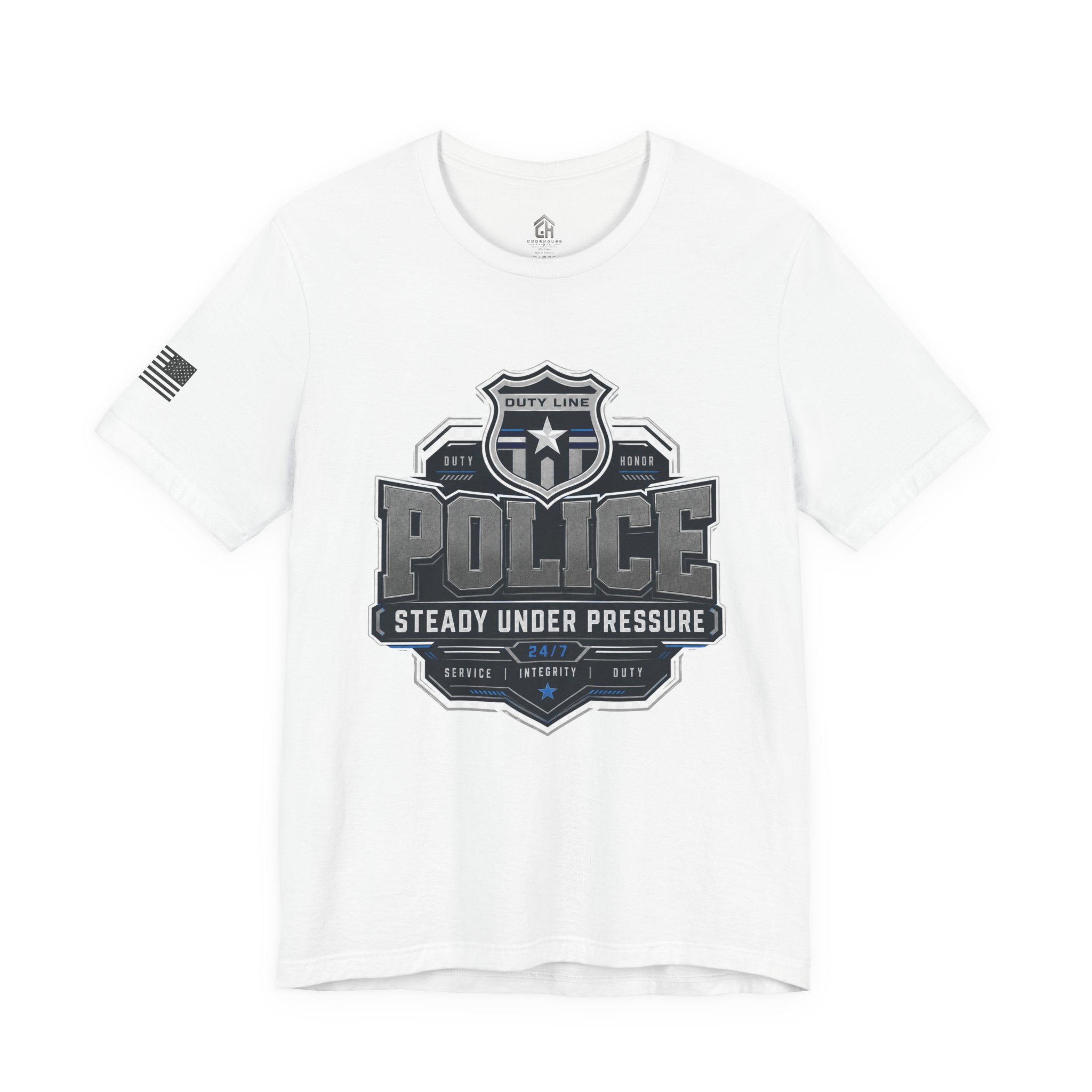 Police Badge T-Shirt — “Steady Under Pressure” Law Enforcement Tee