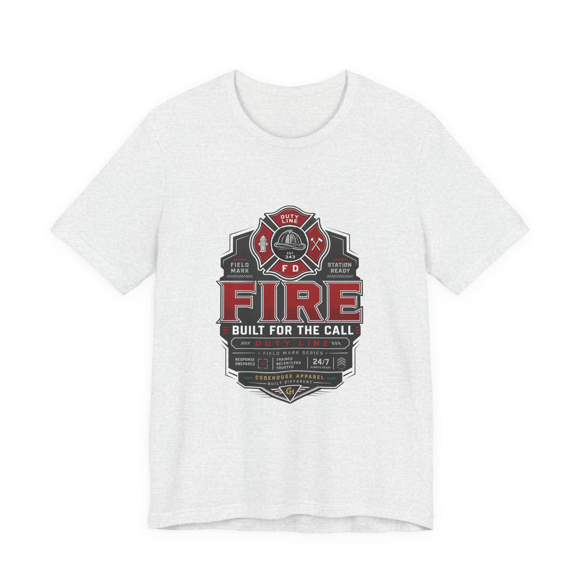 Firefighter T-Shirt — "Built for the Call" Fire Dept Badge Tee
