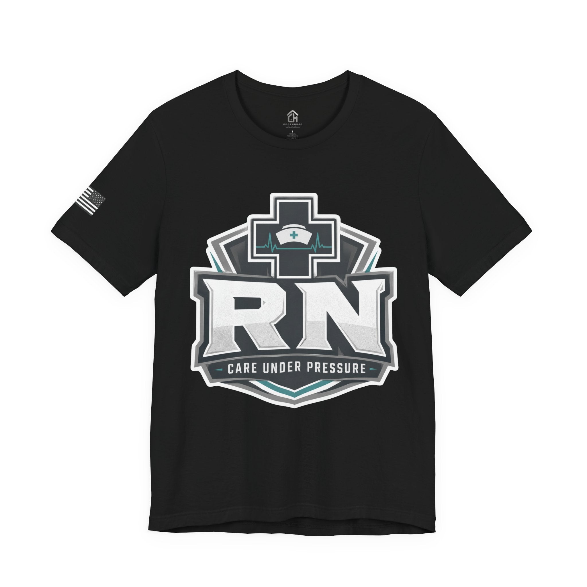 RN Nurse T-Shirt — 'Care Under Pressure' Medical Tee for Registered Nurses